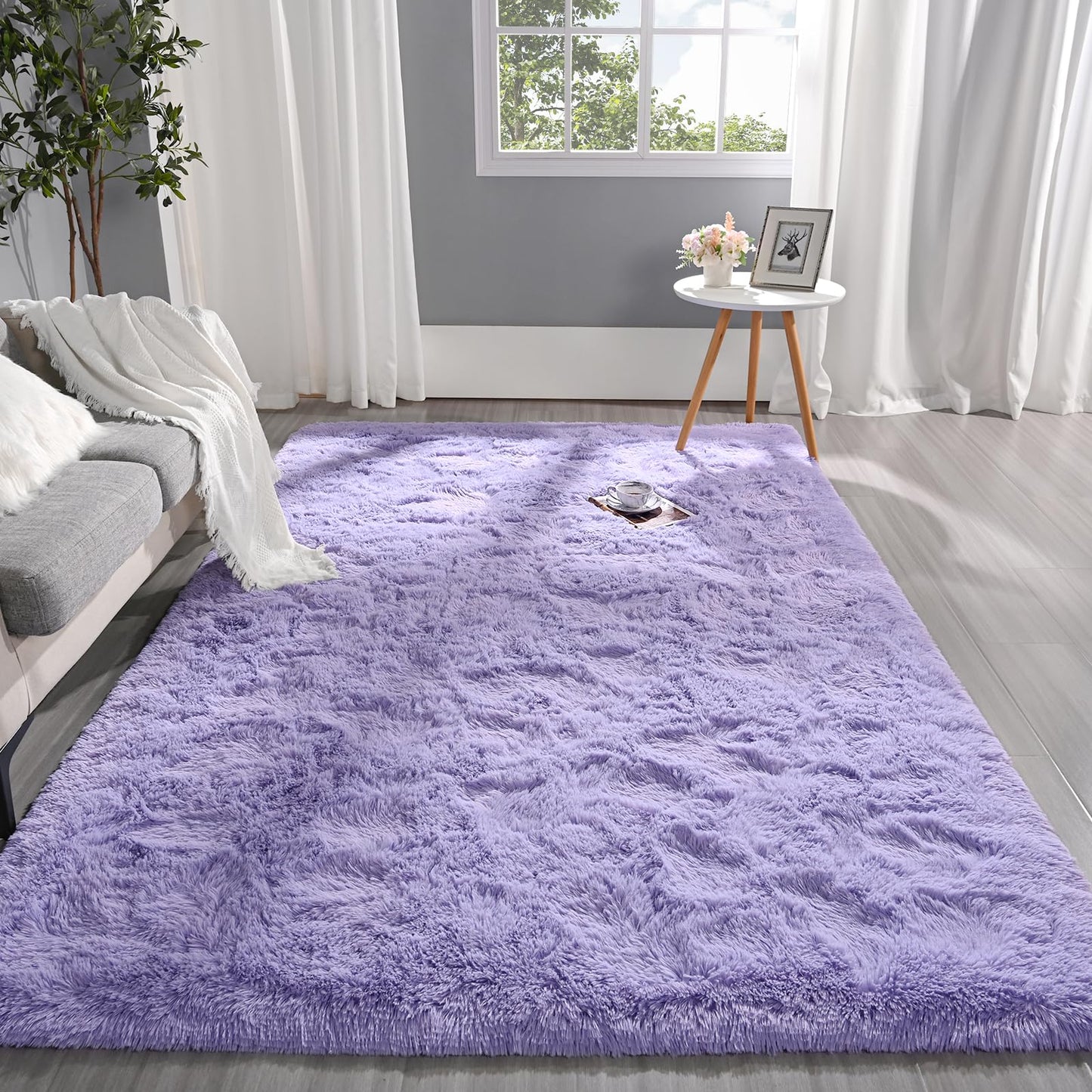 Pettop Fluffy Lavender Purple Rug for Bedroom Living Room, 5x8 Feet Super Soft Shaggy Plush Fuzzy Rugs for Girls Kids Boys, Non-Slip and Washable Rug for Nursery Classroom, Carpet for Rooms Decor