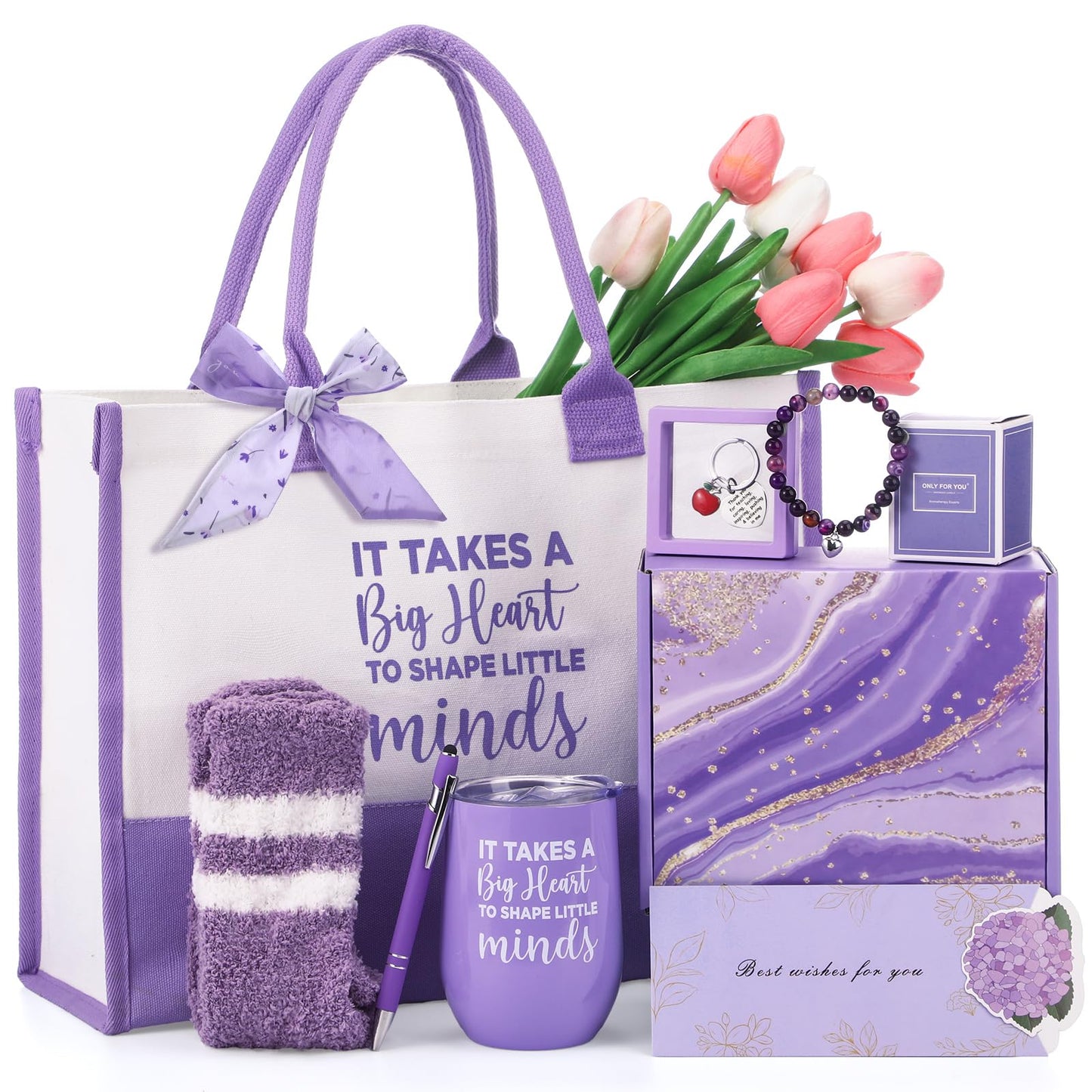 Funnymoom 10 Pcs Teacher Appreciation Gifts Set Thank You Ideas Gifts Best Retirement Appreciation Presents Birthday Souvenirs for Women Employees Coworkers Gift(Purple)