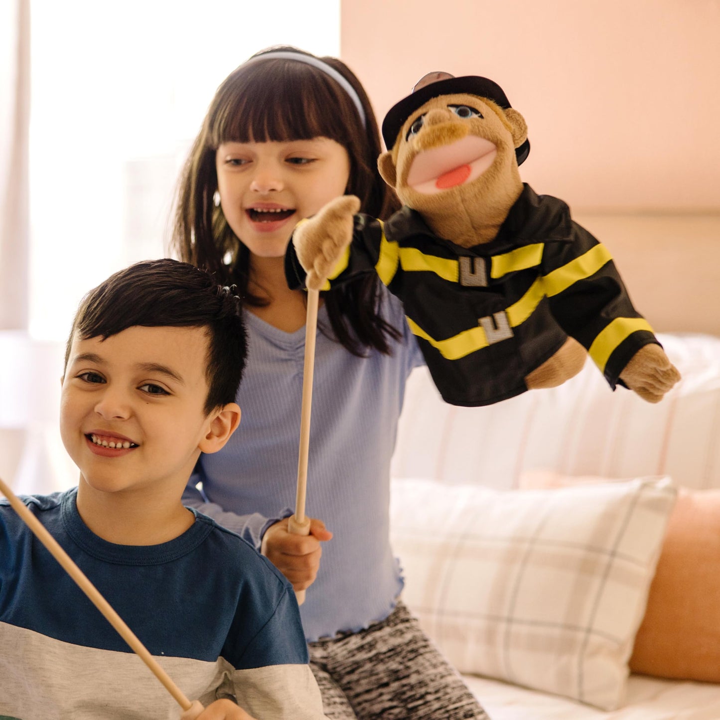 Melissa & Doug Rescue Puppet Set - Police Officer and FirefighterSoft, Plush Puppets for Kids Ages 3+