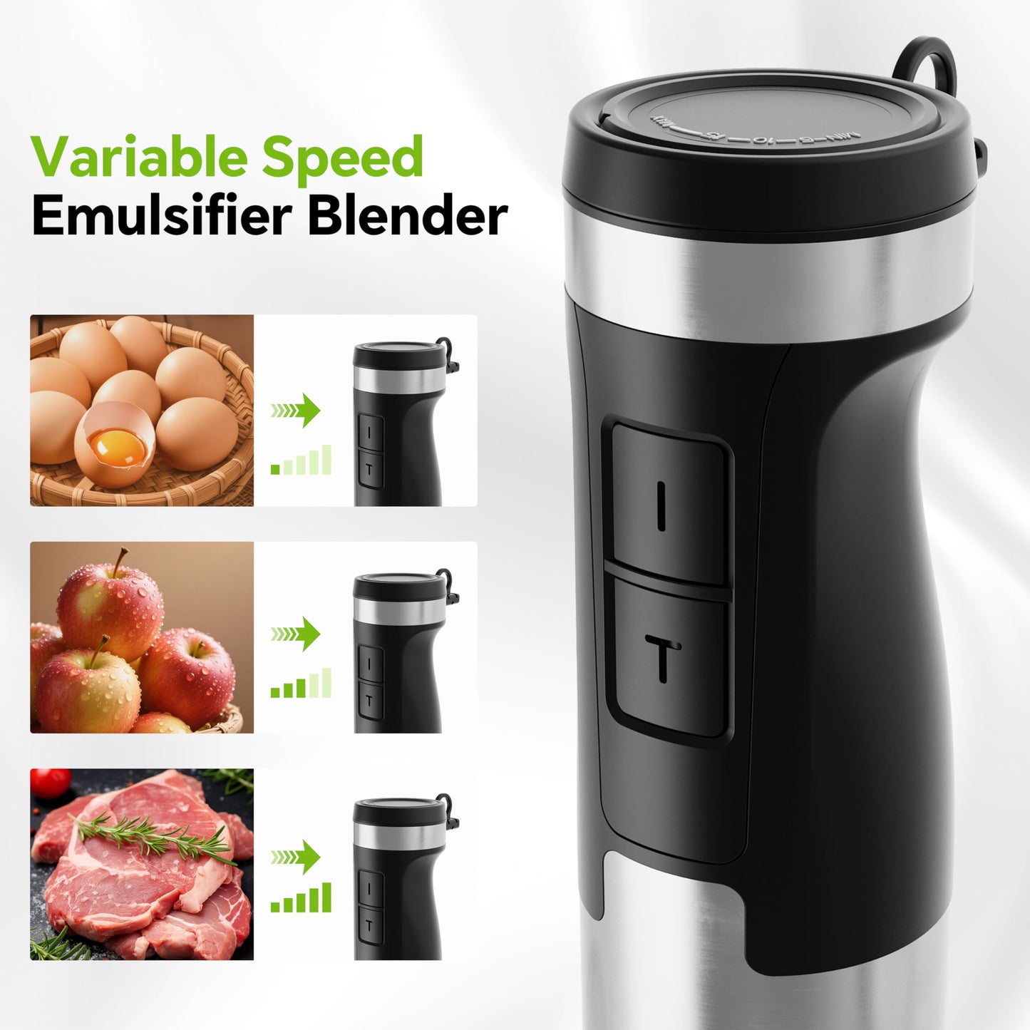 1200W Immersion Blender Handheld, 5-in-1 Variable Speed Emulsifier Hand Blender Stick with Whisk Chopper Milk Frother Mixing Cup and Storage Rack for Kitchen Soup, Purees, Baby Food and Smoothies