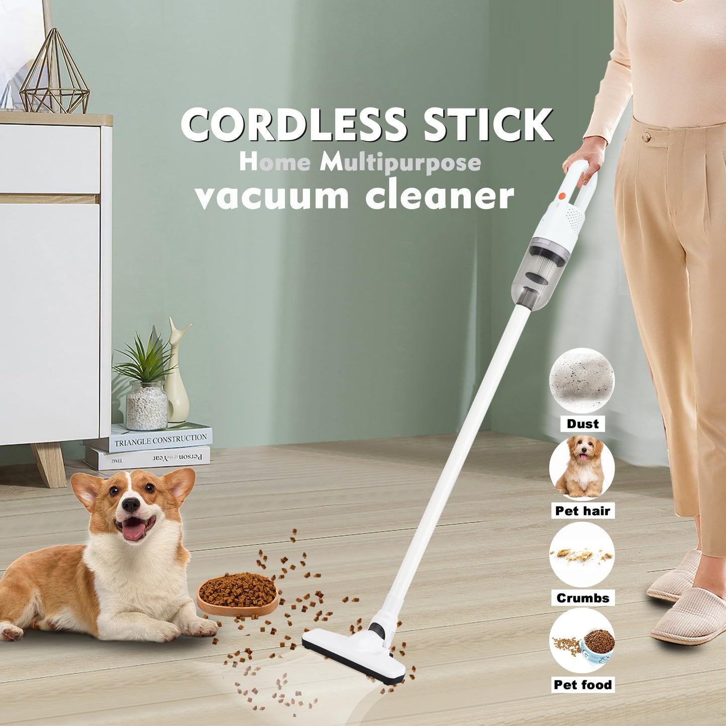 SIPPON 6-in-1 Lightweight Stick Vacuum Cleaner with 100W Powerful Motor, Mini Portable Household Handheld Vacuum Cleaner for Domestic Hard Floors, Carpets and Pet Hair (White Cordless Without Plug)