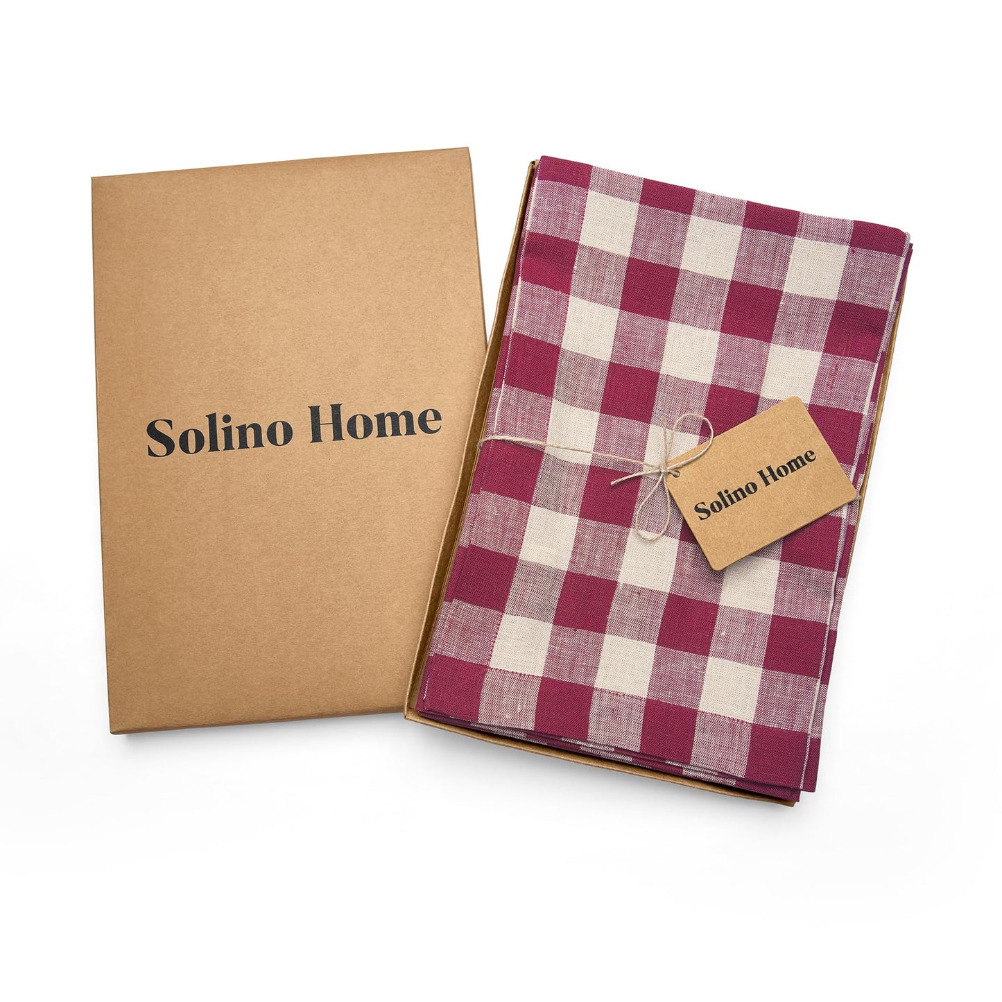 Solino Home Linen Napkins Set of 4-100% Pure Linen Beet and Cream Dinner Napkins 20 x 20 Inch for Summer, 4th of July - Morgan Check