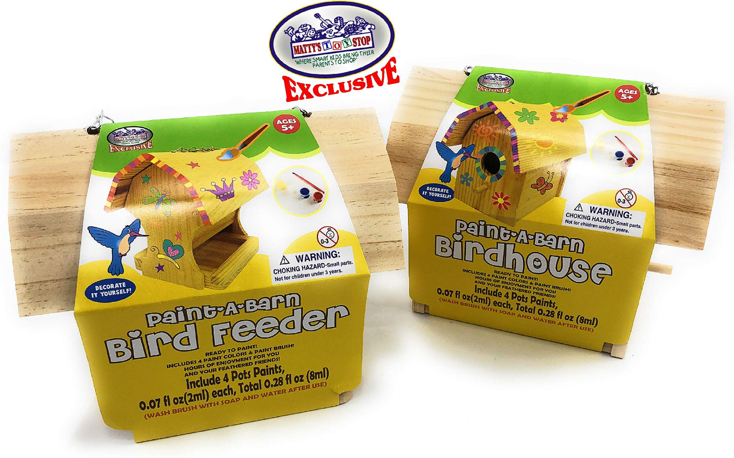 Matty's Toy Stop Paint-A-Barn Wooden Birdhouse & Bird Feeder (Includes Paints & Brushes) Gift Set Bundle - 2 Pack