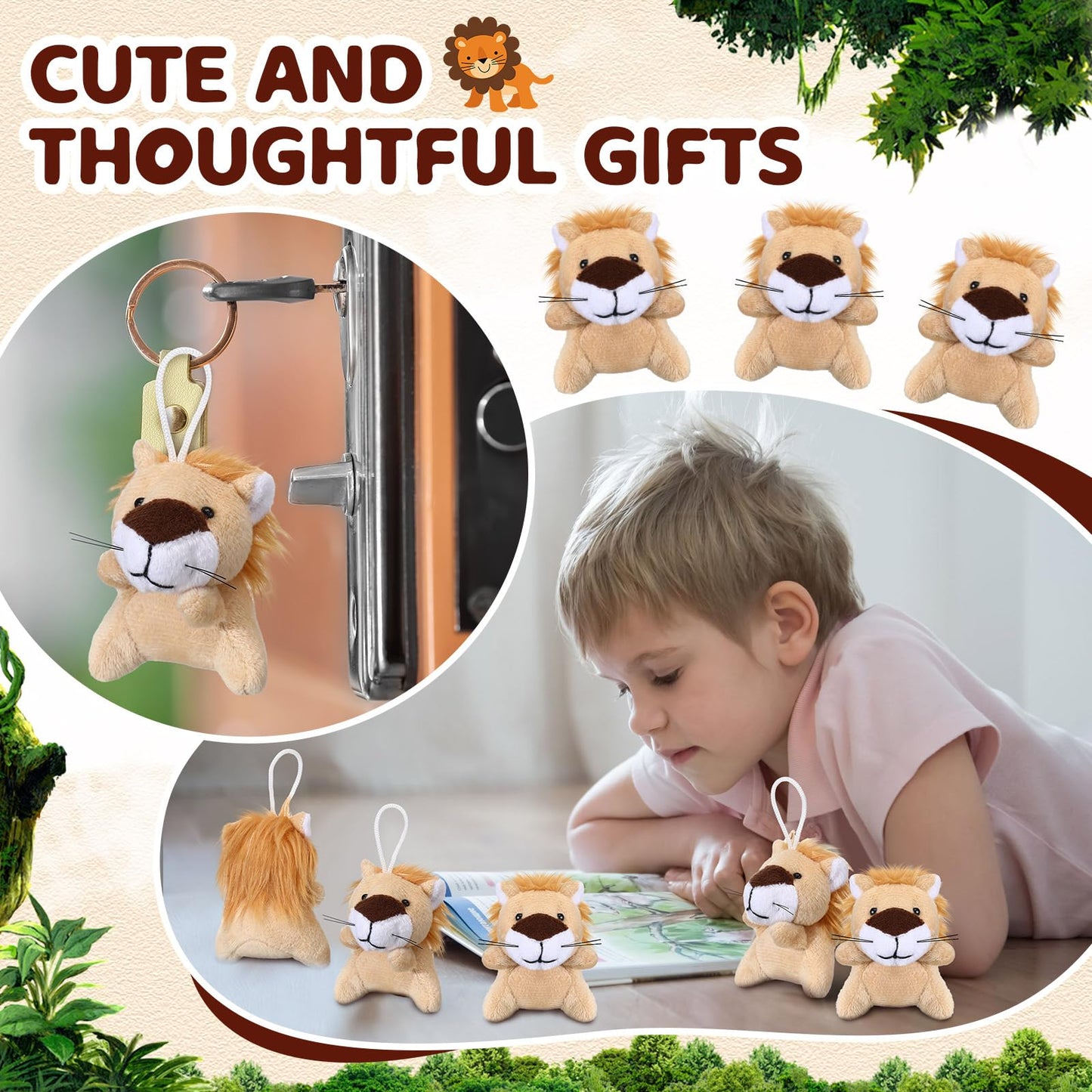Shappy 100 Pcs Mini Animal Lion Plush Toys Small Stuffed Animals Bulk Mini Keychains Soft Cute Tiny Plushies for Birthday Gifts, Party Favors, Prizes, Carnival Prizes