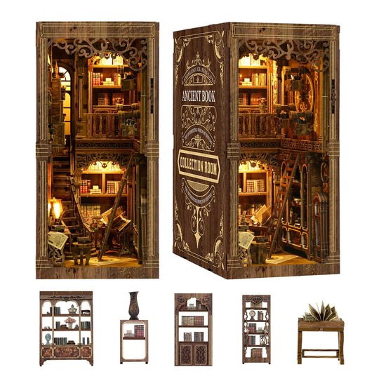Book Nooks for Adults, Book Nook Library Dollhouse Book Nook Kit, Model Kits Craft Kits for Adults, 3D Wooden Puzzle Book Nook Craft Bookshelf Dec (3D-Ancient Books)