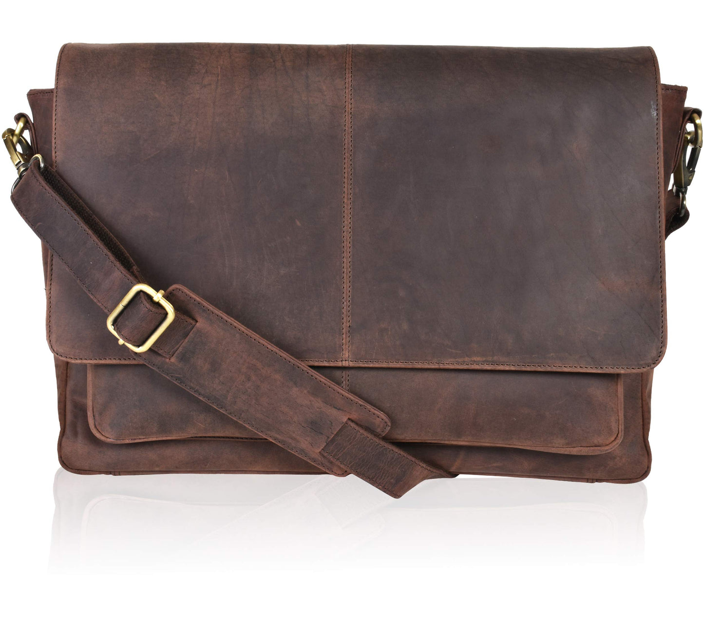 Leather messenger bag for men & women- Laptop briefcase bag for college,office adjustable shoulder strap