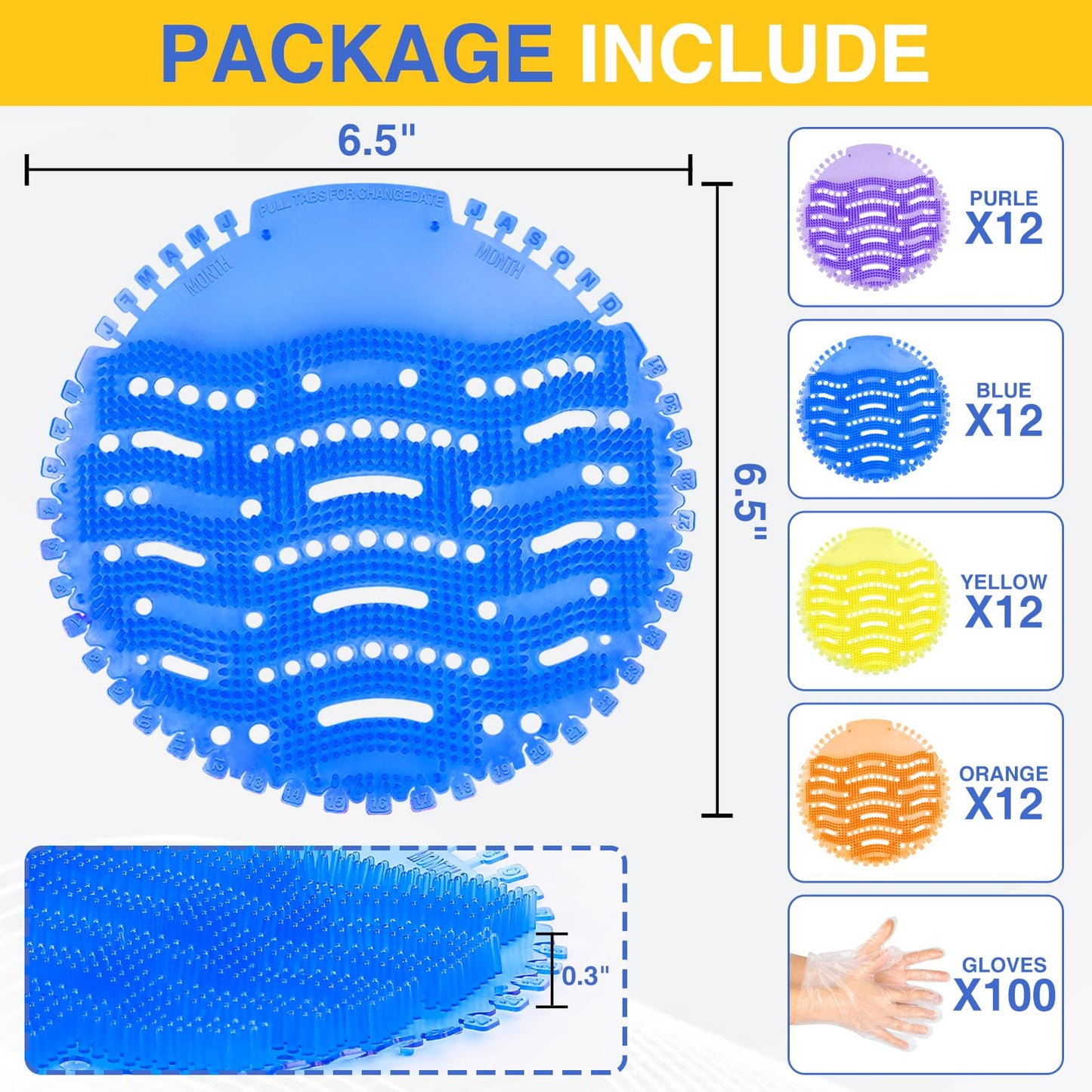 48 PACK Urinal Screen Deodorizer with 100 Gloves-3D Wave Anti-Splash Odor Protection Urinal Cakes for Men Toilets，Four Scents Urinal Mats
