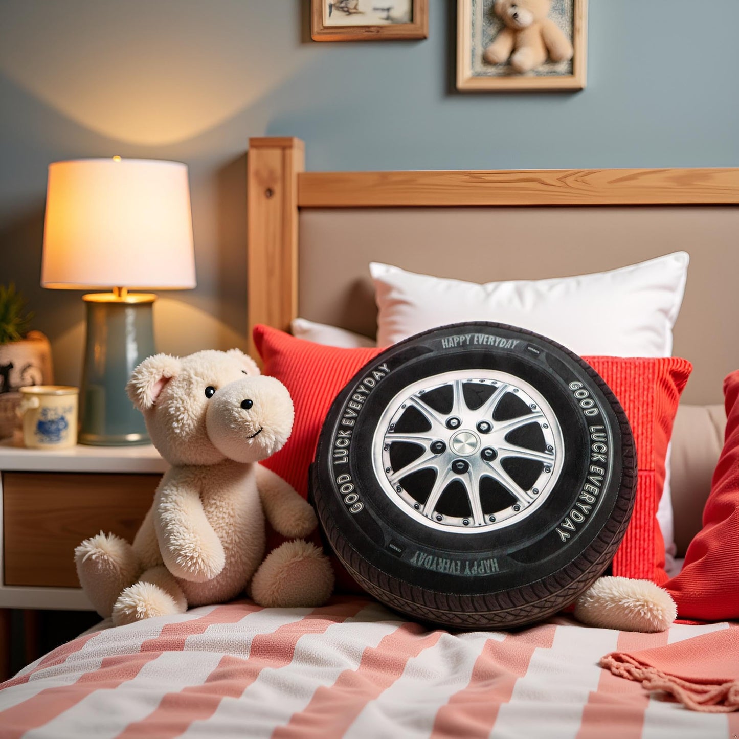 15.7 Inch Big Creative 3D Simulation Wheel Plush Pillow,Soft Car Tire Pillow Wheel Toy Outdoor Cushions for Car Owners,Clever Boy's and Girl's Room Decor,Perfect Stress Relief Gifts for Kid