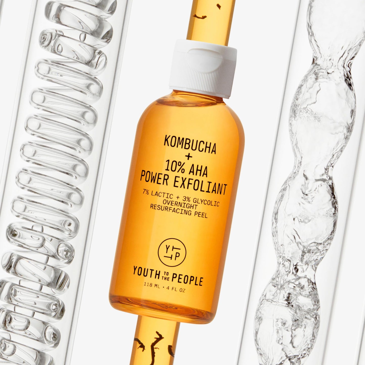 Youth To The People Kombucha + 10% AHA Power Exfoliant (4 fl oz), Overnight Resurfacing Peel, Helps Fade Discoloration + Smooth Skin Texture, Lactic + Glycolic Acid, Fragrance-free, Vegan