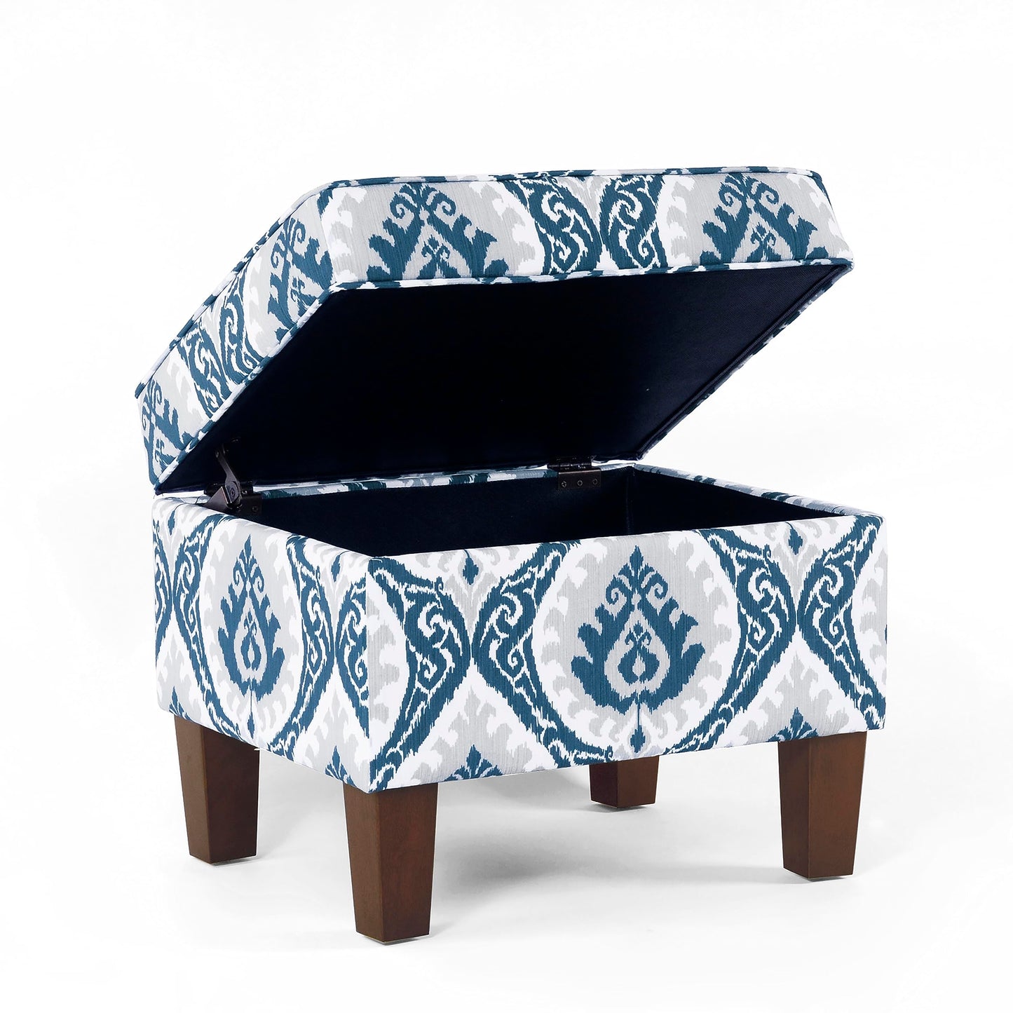 Homepop Home Decor |K7646-A877| Upholstered Modern Rectangular Storage Ottoman | Hinged Lid Ottoman with Storage for Living Room & Bedroom, Blue Ikat Medallion Print