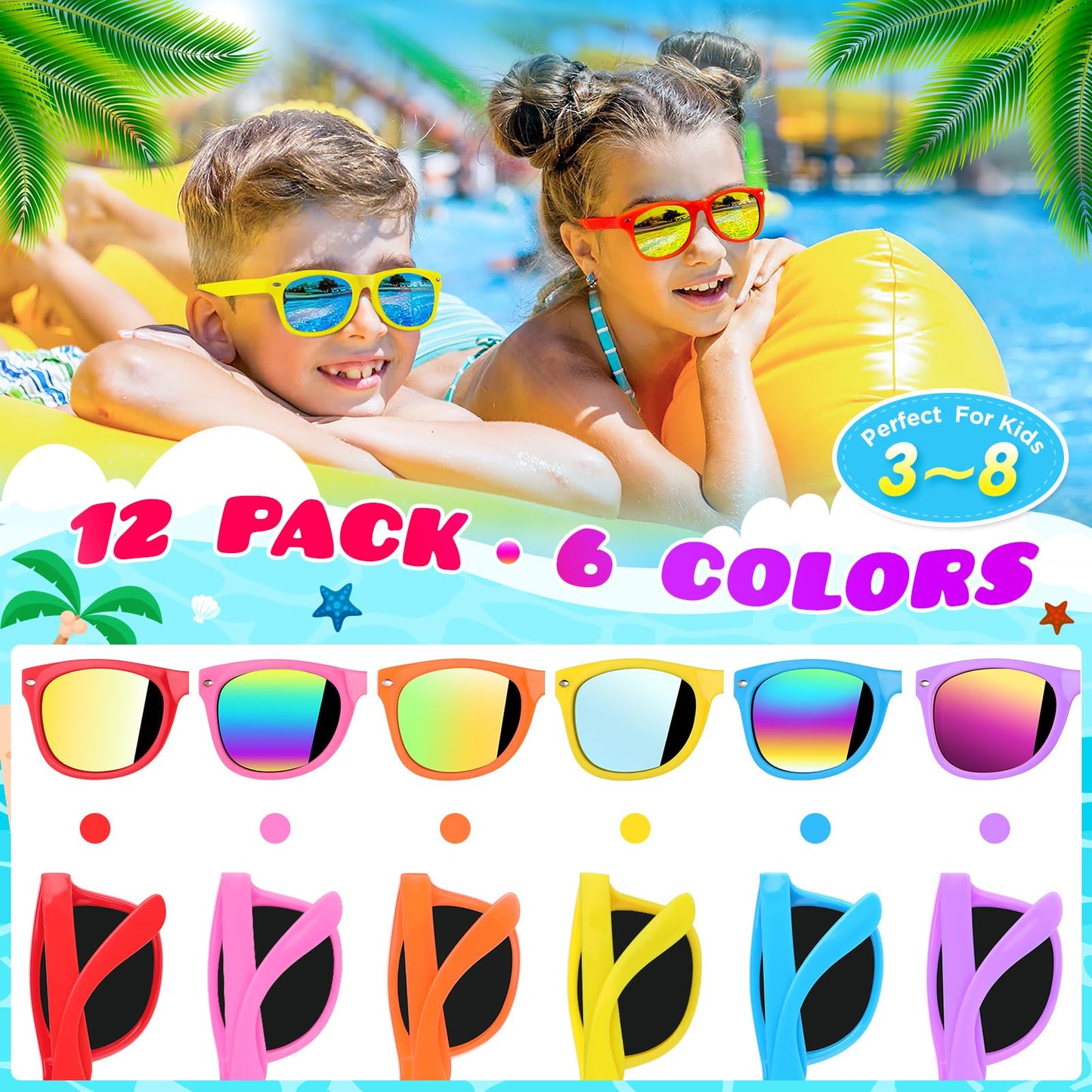 GIFTINBOX Mega Pool Party Beach Favors - 72pcs Toys For Kids Ages 3 4 5 6 7 8 Balls Bulk, Sand Toys, Sunglasses, Bubble Wands, Summer for Supplies Birthday