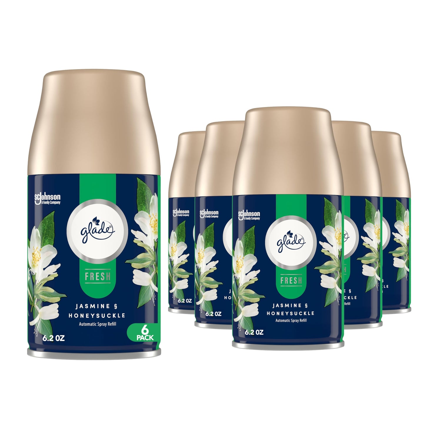 Glade Automatic Spray Refill, Jasmine & Honeysuckle, Scented Air Freshener for Home and Bathroom, 6.2 Oz, 6 Count