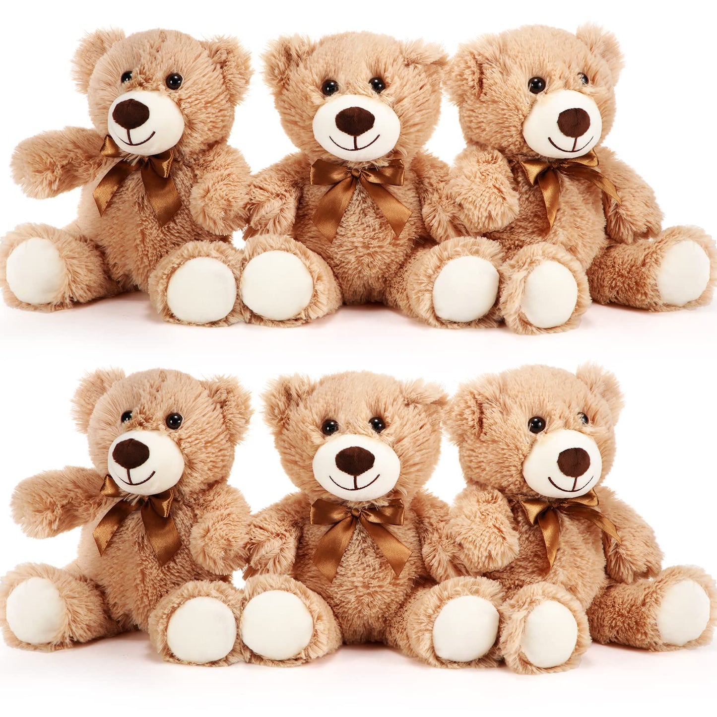 HyDren 6 Pcs Bear Stuffed Animal Plush Toys Soft Plush Dolls Bear Sleeping and Playing Toys for Baby Shower Decoration Boy(Long Plush,Light Brown)