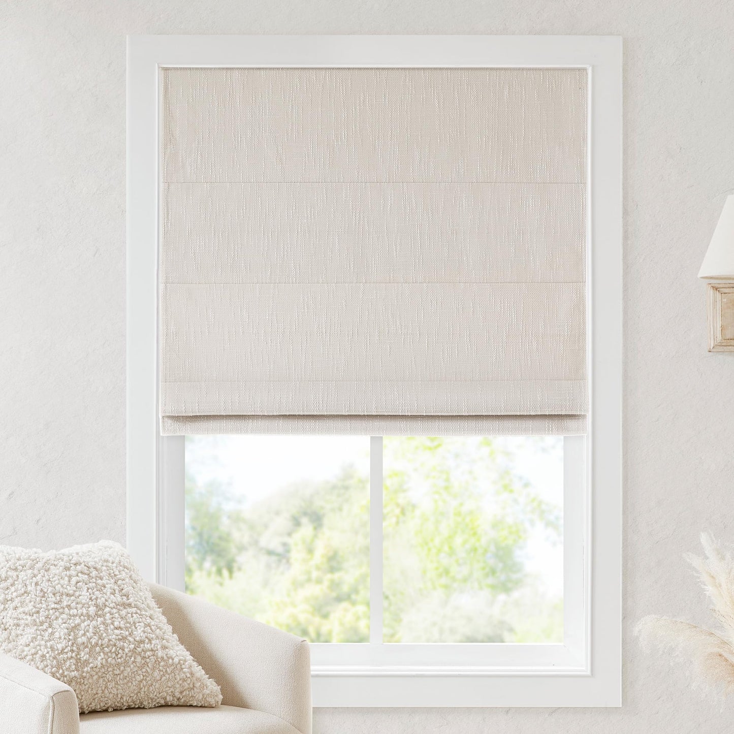 Madison Park Cordless Roman Shades, Blackout Window Blind Privacy Window Shades, Thermal Insulated Cordless Window Treatment for Bedroom, Living Room, Quincy, Single Panel 35" W X 64" H Linen