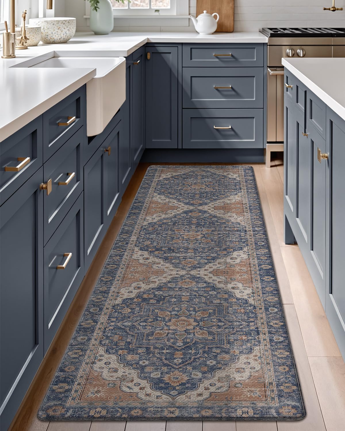 LUMI Anti Fatigue Kitchen Mat, Waterproof & Stain-Resistant Cushioned Standing Mat, Non-Slip Comfort Rug for Kitchen, Sink, Laundry, Home Office, 24" x 87", Indigo