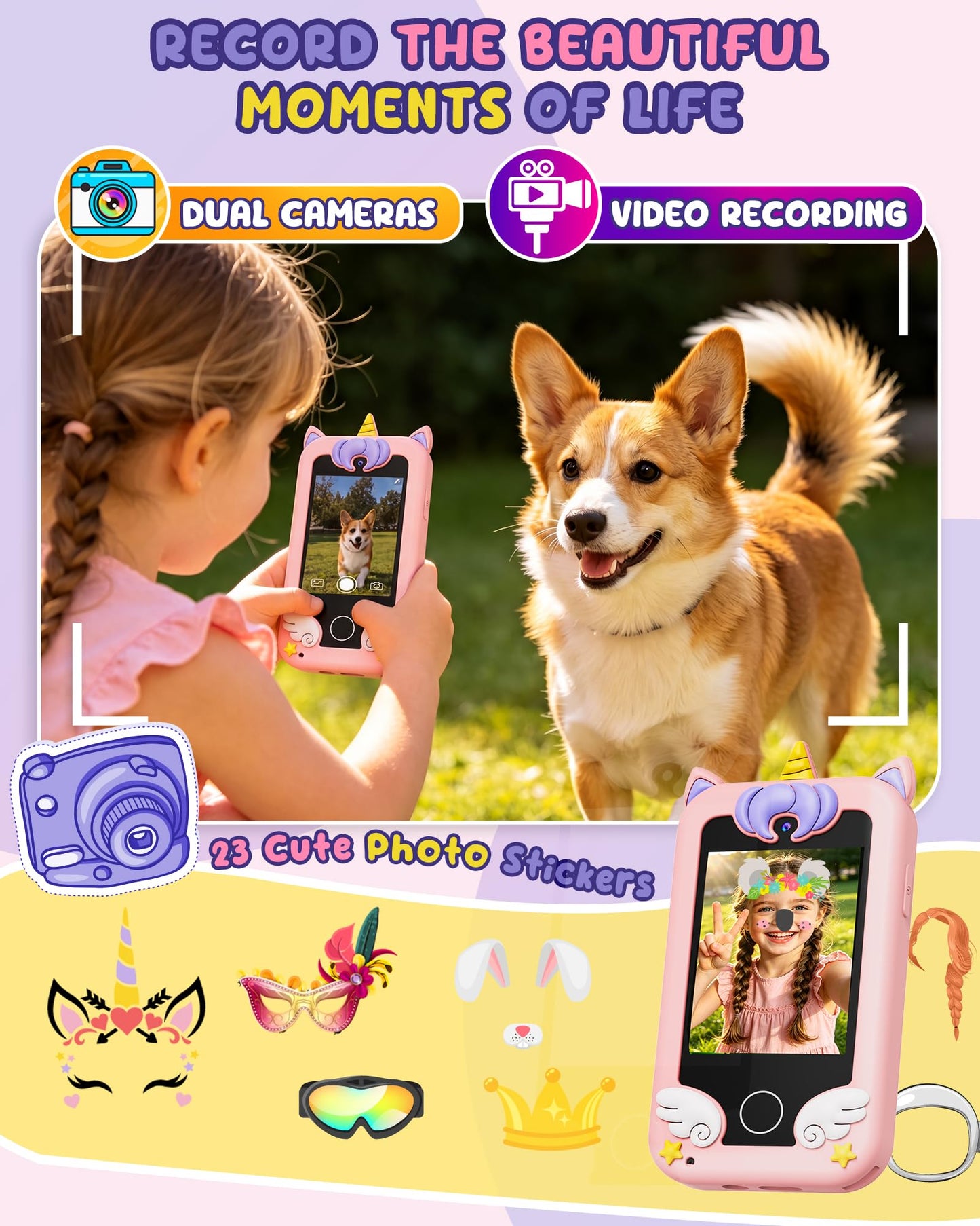 UCIDCI Kids Smart Phone Toys for Girls Ages 3-7 with Dual Camera - Kids Phone with Learning Games, Travel Toys with MP3 Music Player for Christmas, Birthday Gifts for 3 4 5 6 7 Year Old Boys