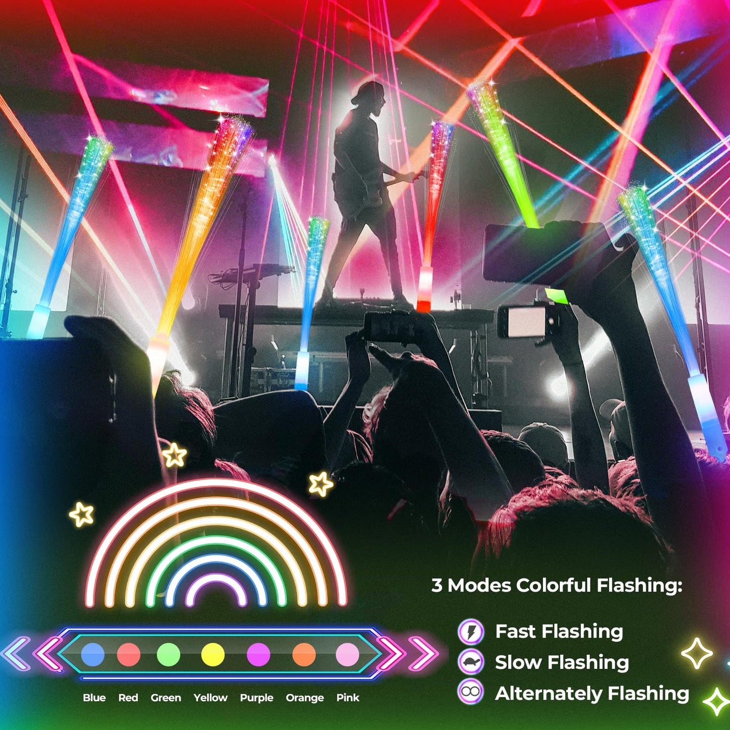 SHQDD 74 PCS Glow Fiber Wands Sticks, LED Light Wands, Glow in The Dark Party Supplies, Fiber Optic Wands, LED Flashing Sticks, Fiber Optic Light Wand Stick for Party, Wedding,Halloween and New Year