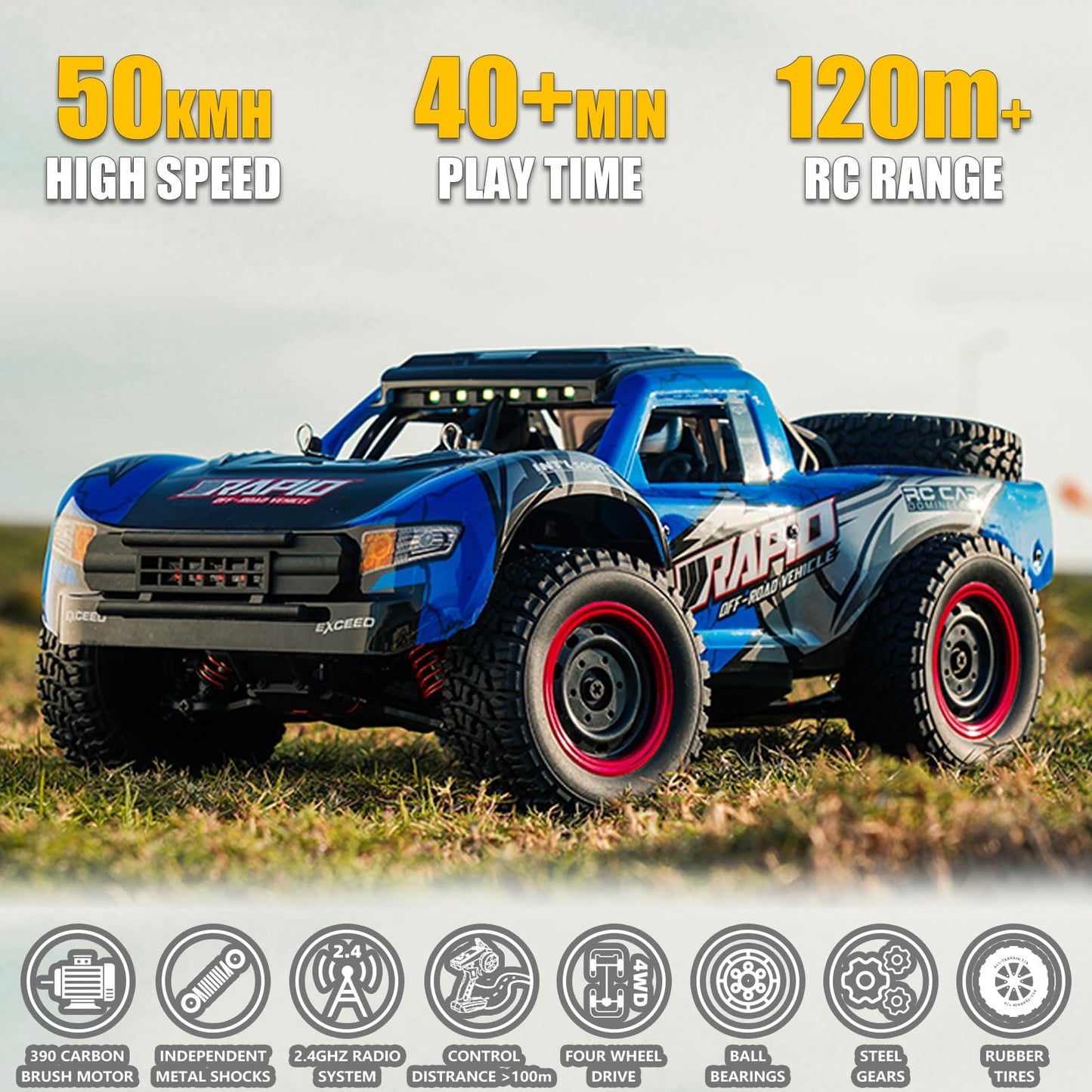 Yidedraw RC Cars 1:14 RC Truck 30 MPH 4WD Remote Control Car All Terrain Trophy Car for Adults Boys Toys Fast Off-Road RC Buggy Big Short Course Monster Truck with 2 Batteries (RTR)