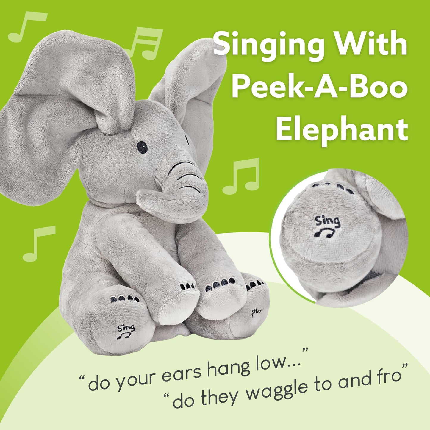 Tippi Peekaboo Elephant Toy - Interactive Singing Teddy with Fluttering Ears - For Newborn Baby Boys or Girls - Soft Toy Peekaboo Elephant for Babies 0-12 Months