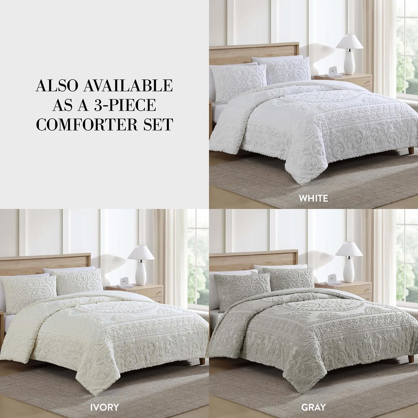Beatrice Home Fashions Medallion Chenille Bedspread, King Sham, White