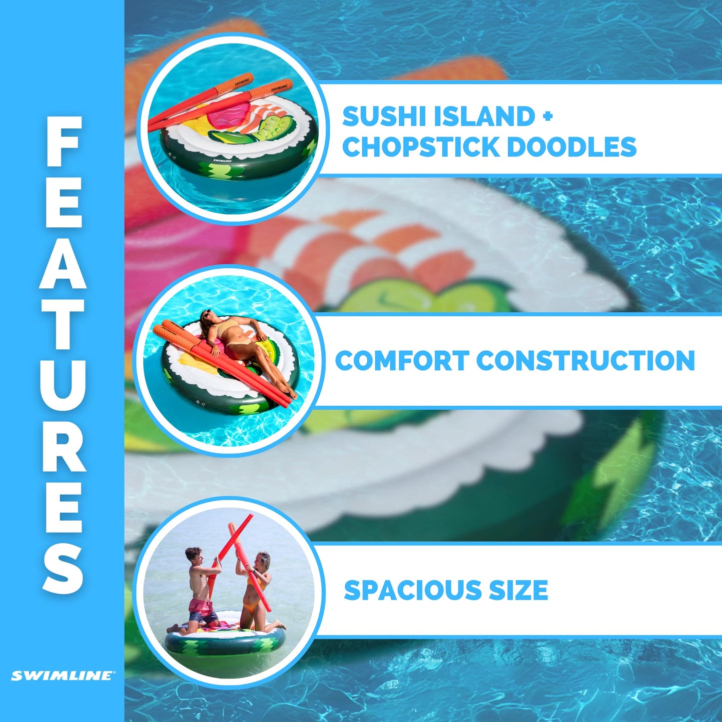 Swimline Futomaki Sushi Floating Island With Doodle Chopsticks Set 60"