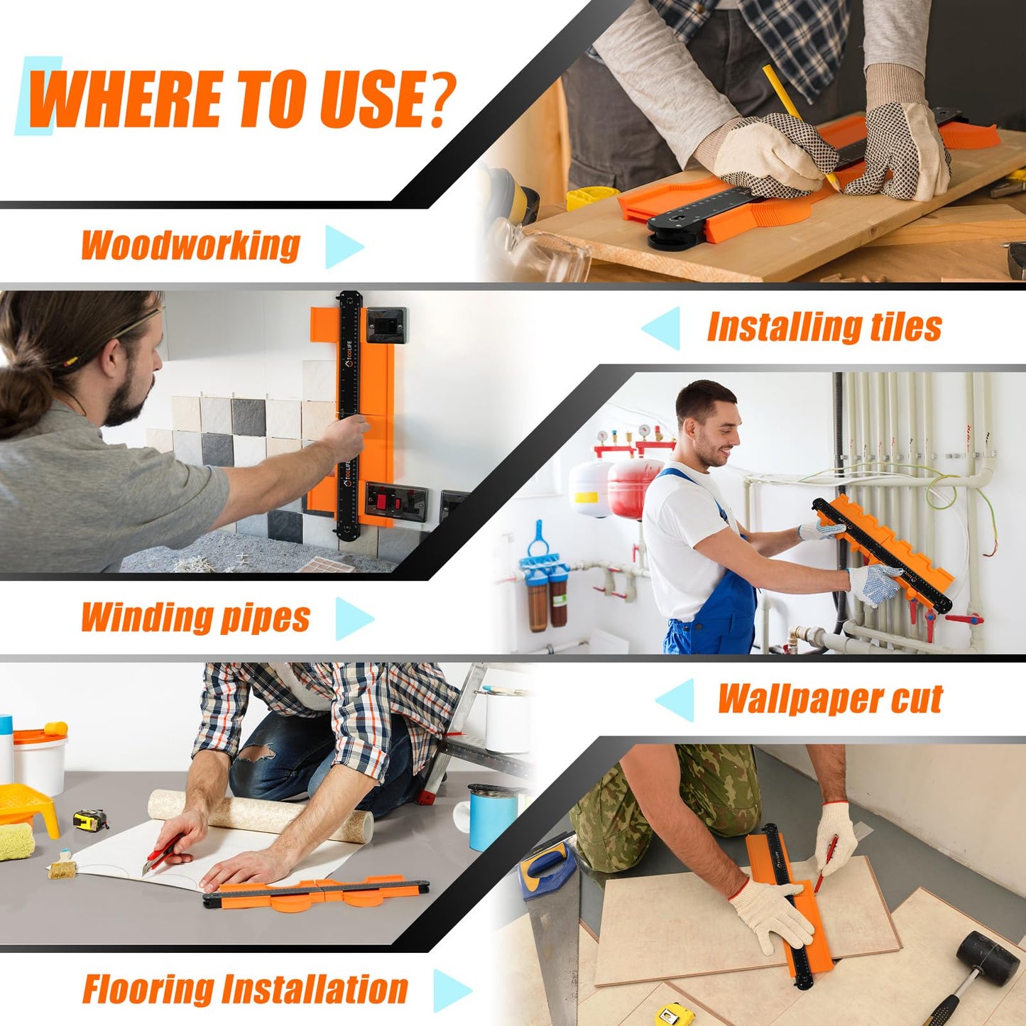 TOOLIFE Connectable Contour Gauge 10+10 Inch,Gifts for Men Husband Dad, Shape Woodworking Tools for Flooring Tile Laying Carpet, Gifts for Him, Anniversary Birthday Ideas