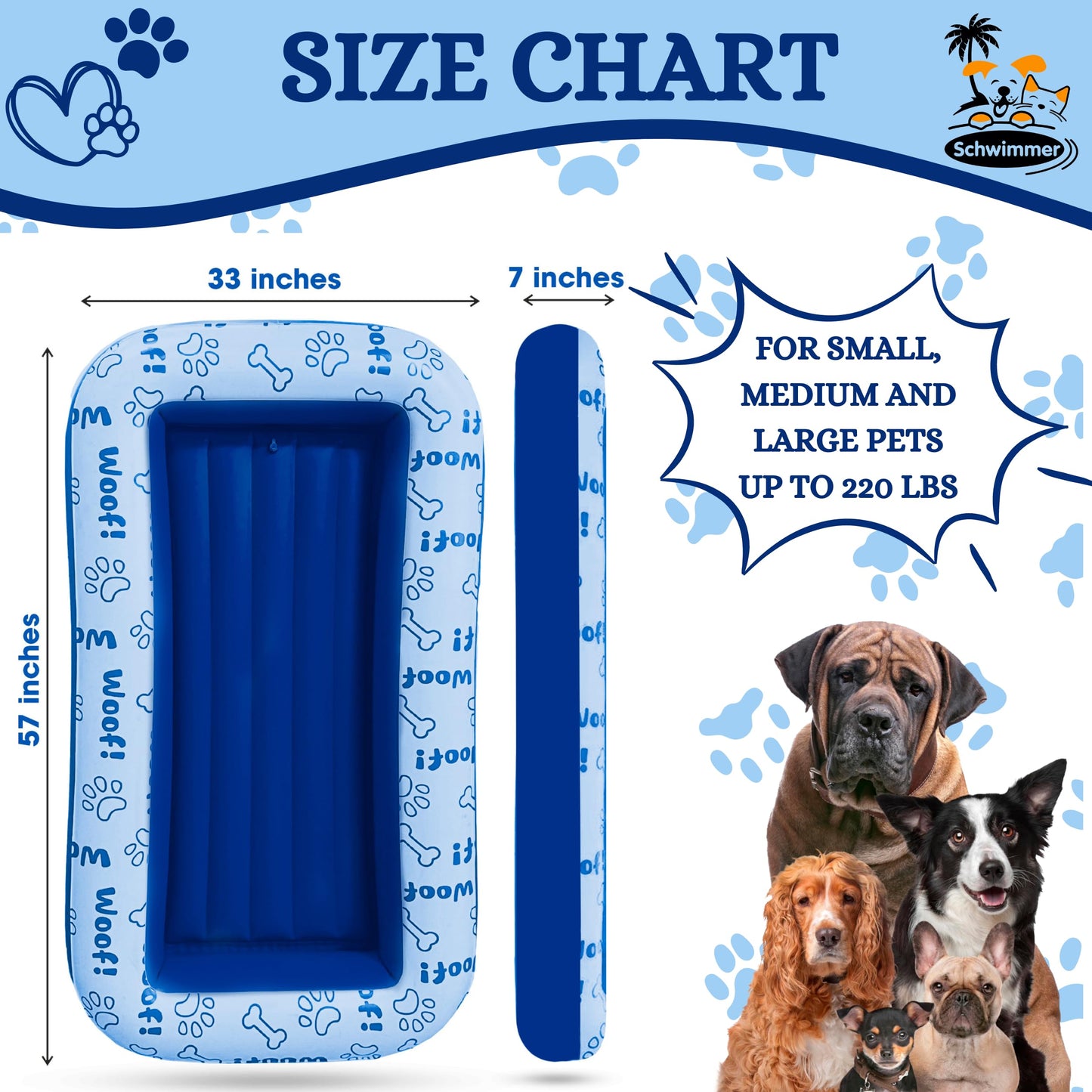 Schwimmer Dog Pool Float – Premium Pool Float for Large Dogs up to 220lbs – Durable & Inflatable Dog Raft for Pool & Lake – Comfortable & Safe Floating Mat for Summer Fun – Blue
