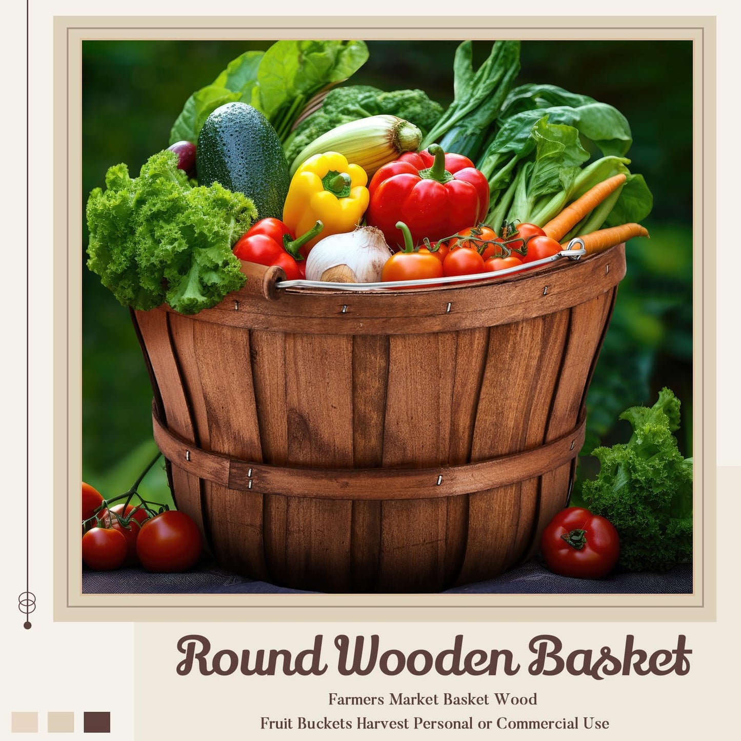 Marsui 8 Pcs Natural Wooden Fruit Baskets 11'' x 6.5'' - Fall Thanksgiving Halloween Decoration, Farmhouse Harvest Storage Bin, Portable Handle Apple Basket for Kitchen Farm Party Home Gift Giving