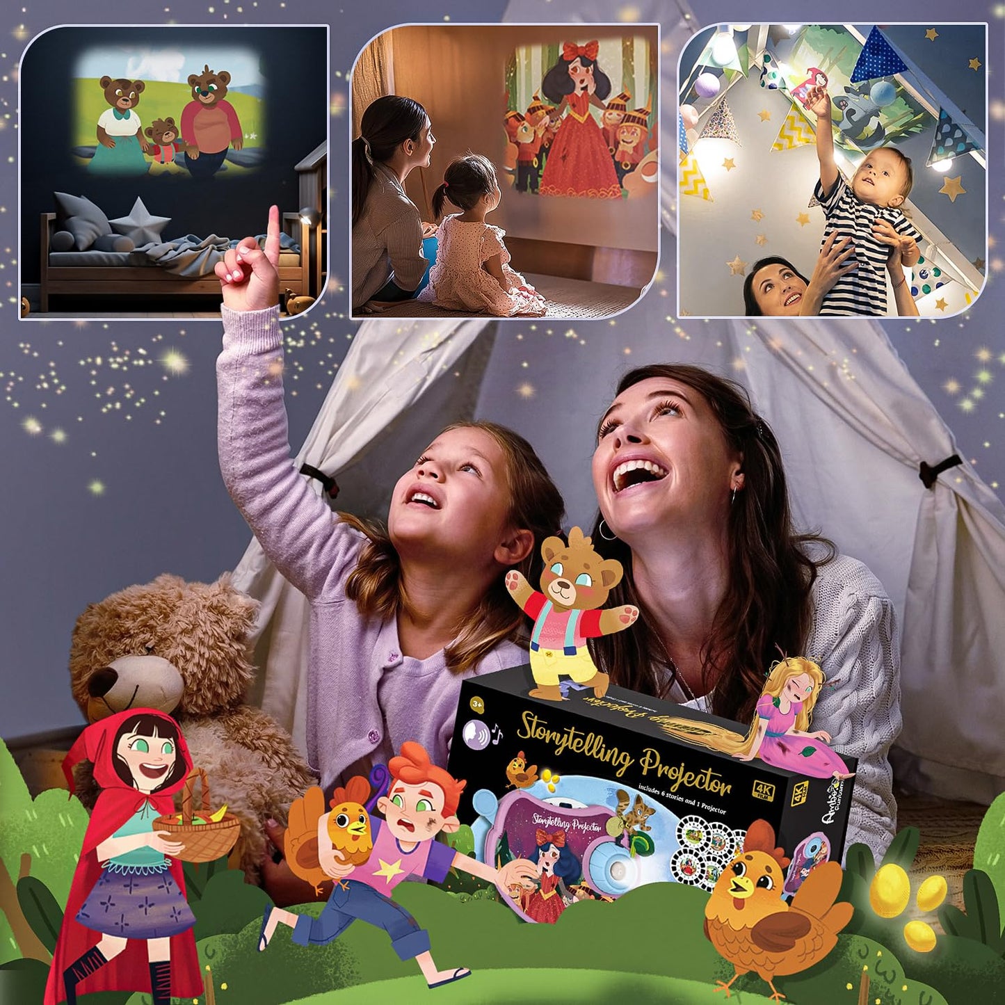 SMILESSKIDDO Book Projector for Kids - Storytelling Projector Bedtime Stories, 6 (Fairy Tale) Discs with Clear Projection, Educational Gift Story Toys for 3 4 5 6 Year Old Boys & Girls