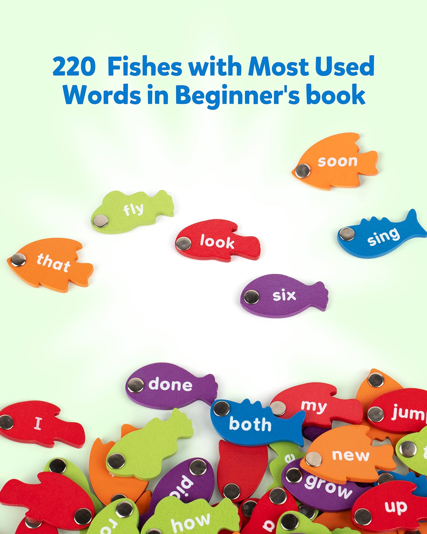Coogam Wooden Magnetic Fishing Sight Words Game Learning Dolch Word Flashcards Montessori Educational Toy for Preschool Kids