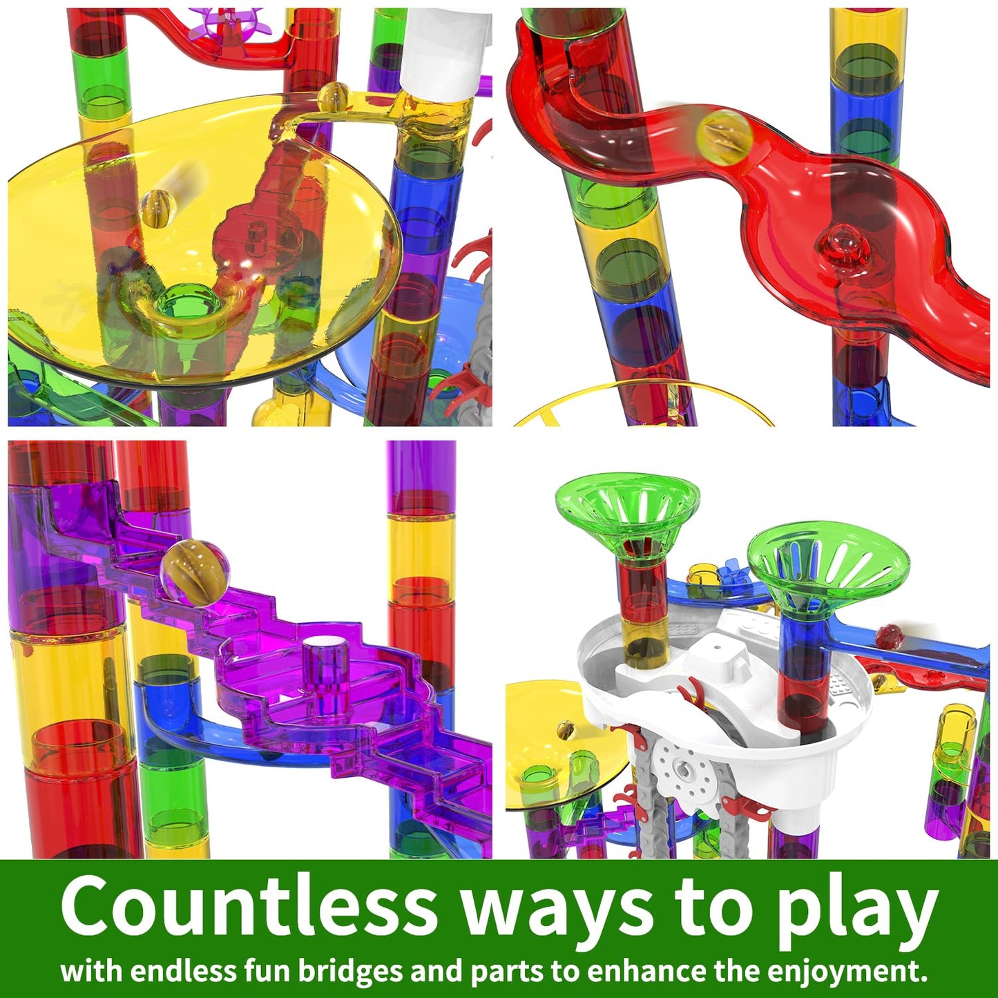 KERUVOTA Big Elevator Marble Run - Construction Building Blocks Toys 220Pcs Marble Race Track with Marbles, Easter STEM Gifts Mrble Runs for Kids 3-5 4-8 8-12 (A-Colorful)