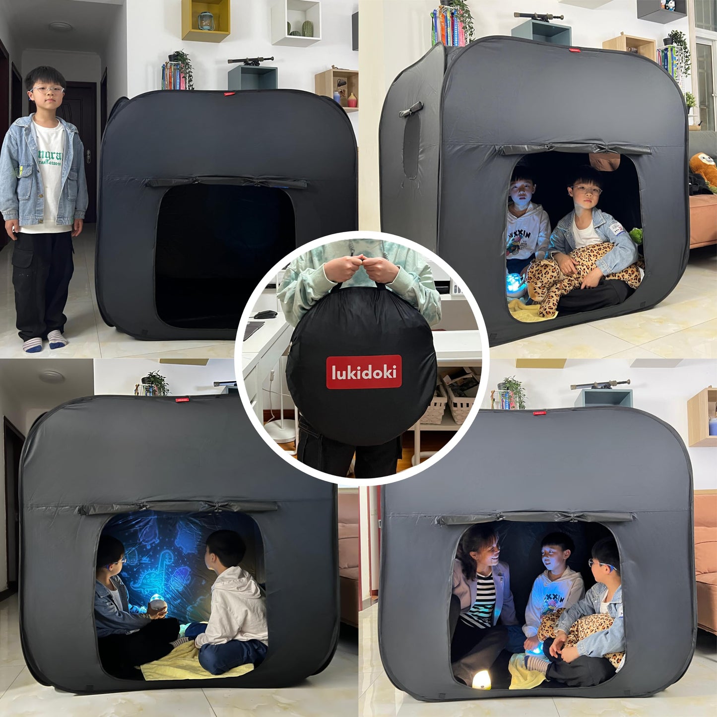 lukidoki Sensory Tent for Kids & Adults with Autism, ADHD, SPD - CPC Certification Extra Big 47x47in Calm Corner Helps Children Relax, Reduce Anxiety - Portable Pop-up Blackout Hideout Play Tent Toys