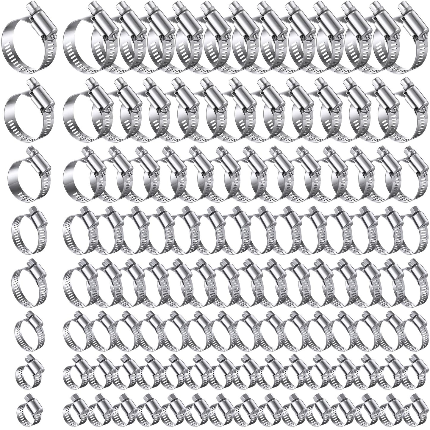 Shimeyao 300 Pcs Hose Clamp Assortment 1/4''- 1-3/4" (6-44 Mm) Stainless Steel Hose Clamps 304 Stainless Steel Worm Gear Fuel Line Clip for Automotive Plumbing Intercooler Tube