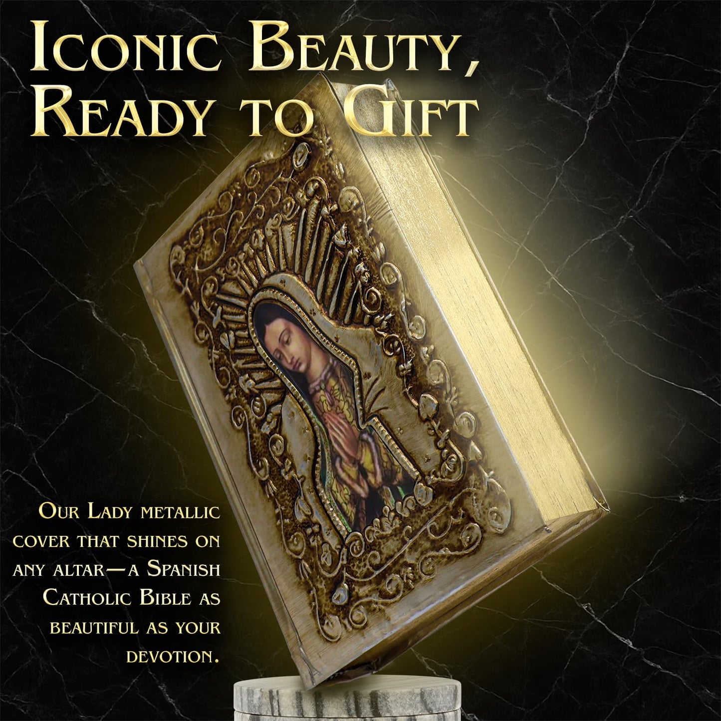 Catholic Spanish Bible with Metalic Cover of Our Virgen de Guadalupe Spanish Bible Large Print - Decorations for Catholic Wedding biblia