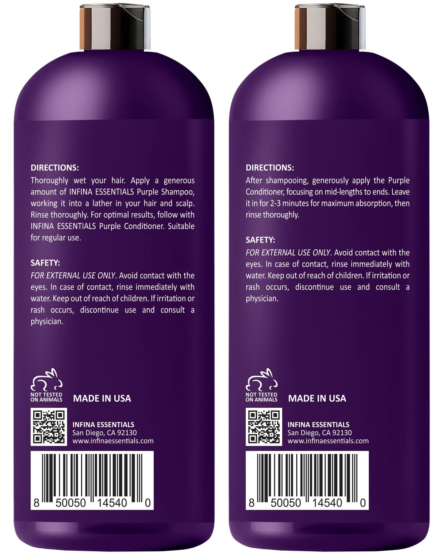 INFINA ESSENTIALS Purple Shampoo and Conditioner Set - Sulfate Free, Enriched with Coconut Oil & Aloe Vera, Ideal for Blonde, Gray, Brassy & Color Treated Hair, Nourishes & Hydrates - 16 fl oz each
