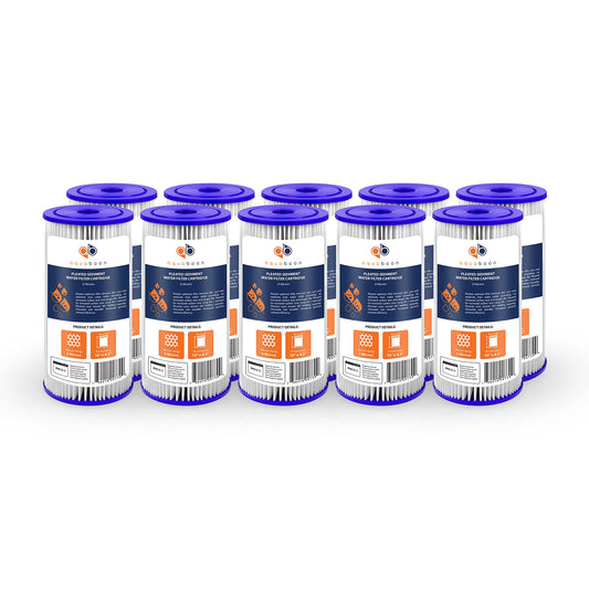 Aquaboon 5 Micron Pleated Sediment Water Filter 10 x 4.5 Cartridge - Whole House Water Filter Replacement - Whole House Water Filters Cartridges Compatible with Well Filters FXHSC, R50-BBSA, 10-Pack