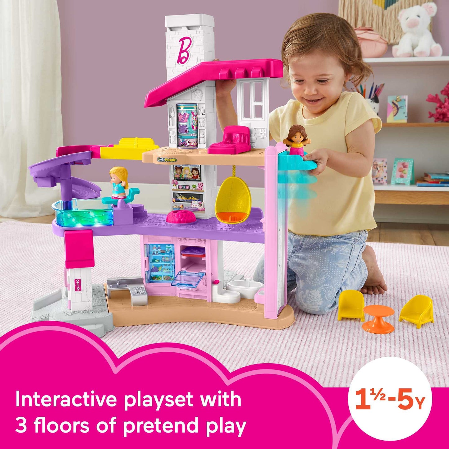 Fisher-Price Little People Barbie Toddler Toy Little DreamHouse Playset with Music Lights & Figures for Pretend Play Kids Ages 18+ Months