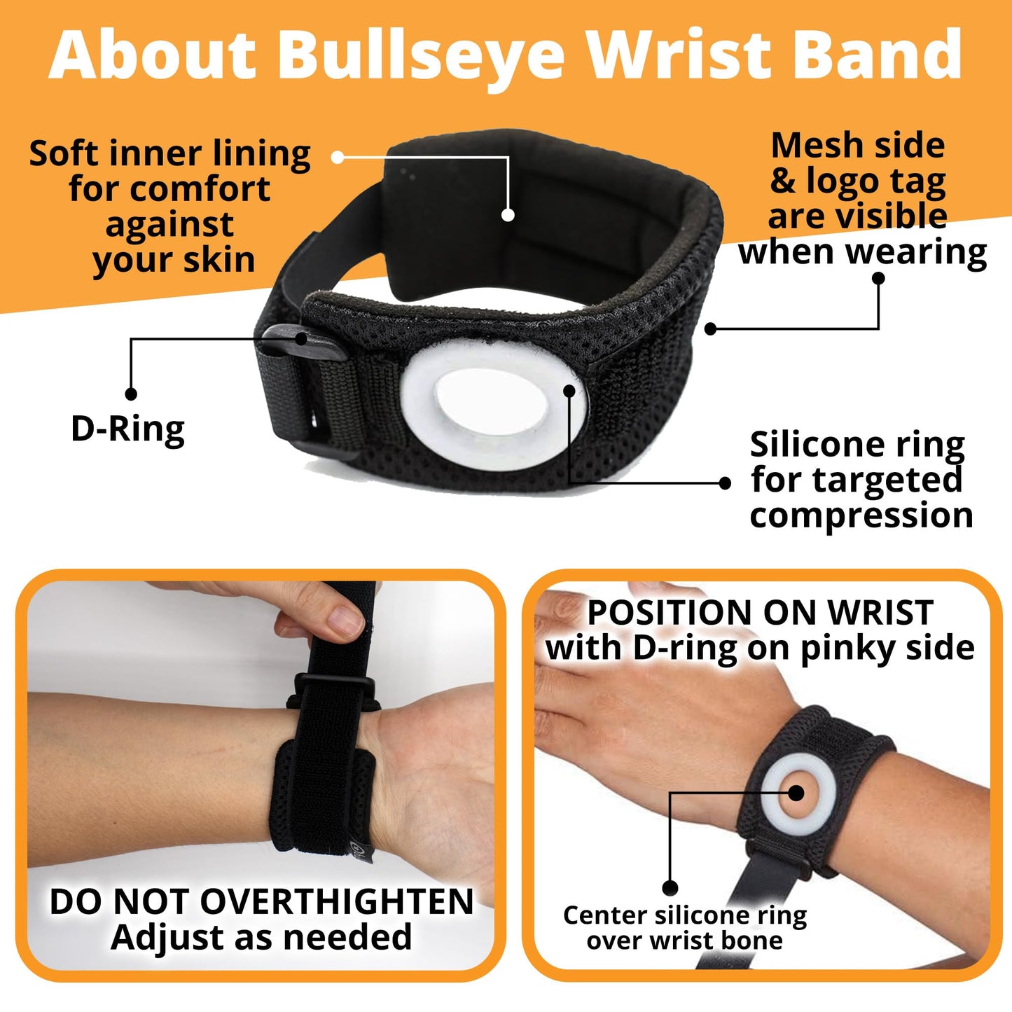 BULLSEYE Wrist Band with Silicone Ring for Pinky and Ulnar Sided Pain, and DRUJ Instability - Repetitive Use Injury & Stabilizer for TFCC Tear Recovery - Size S/M