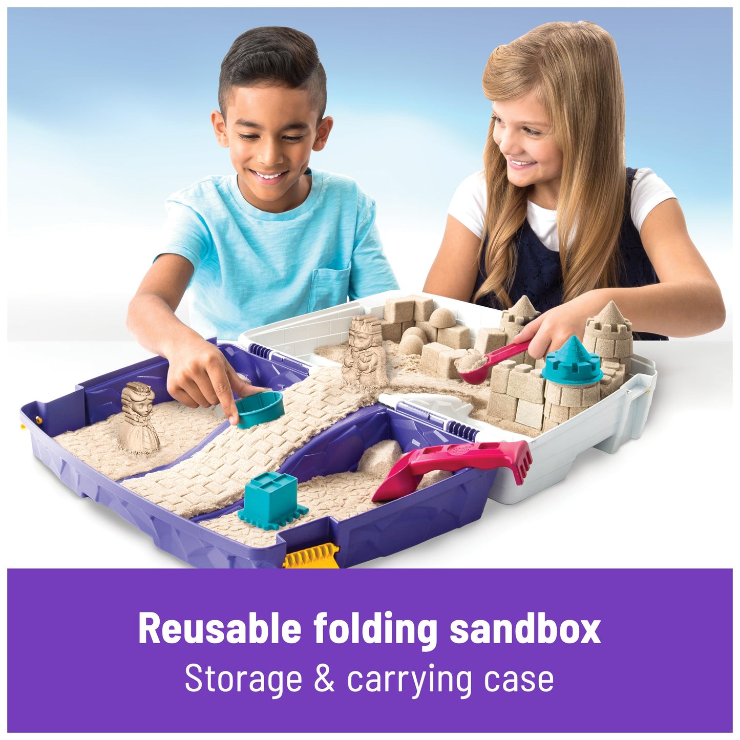 Kinetic Sand, Folding Sand Box with 2lbs of All-Natural, 7 Molds and Tools, Play Sand Sensory Toys for Kids Ages 3 and up