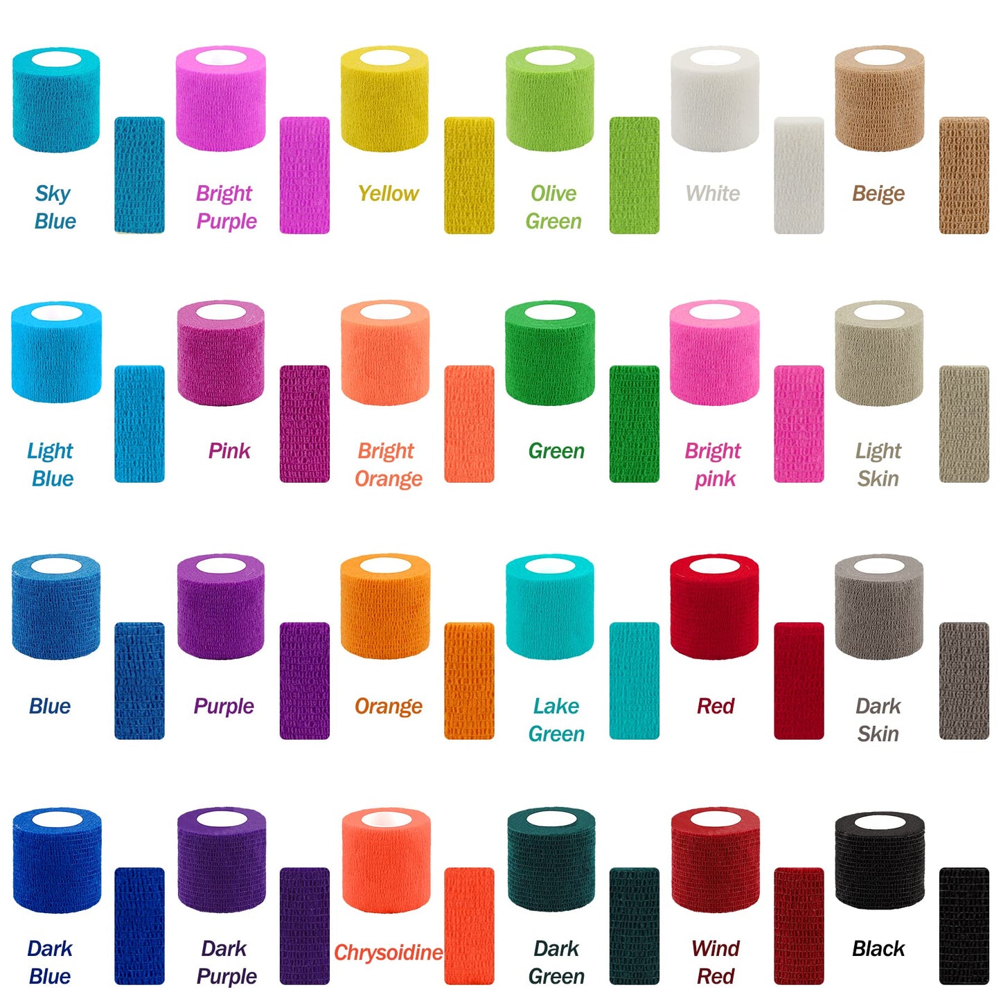 BQTQ 96 Rolls Self Adhesive Bandage Wrap Tape 2 Inch Self Adherent Wrap Self Stick Bandage Athletic Wraps Tape Stretch Bandages for Wrist Ankle Swelling Sprains (Rich Color)