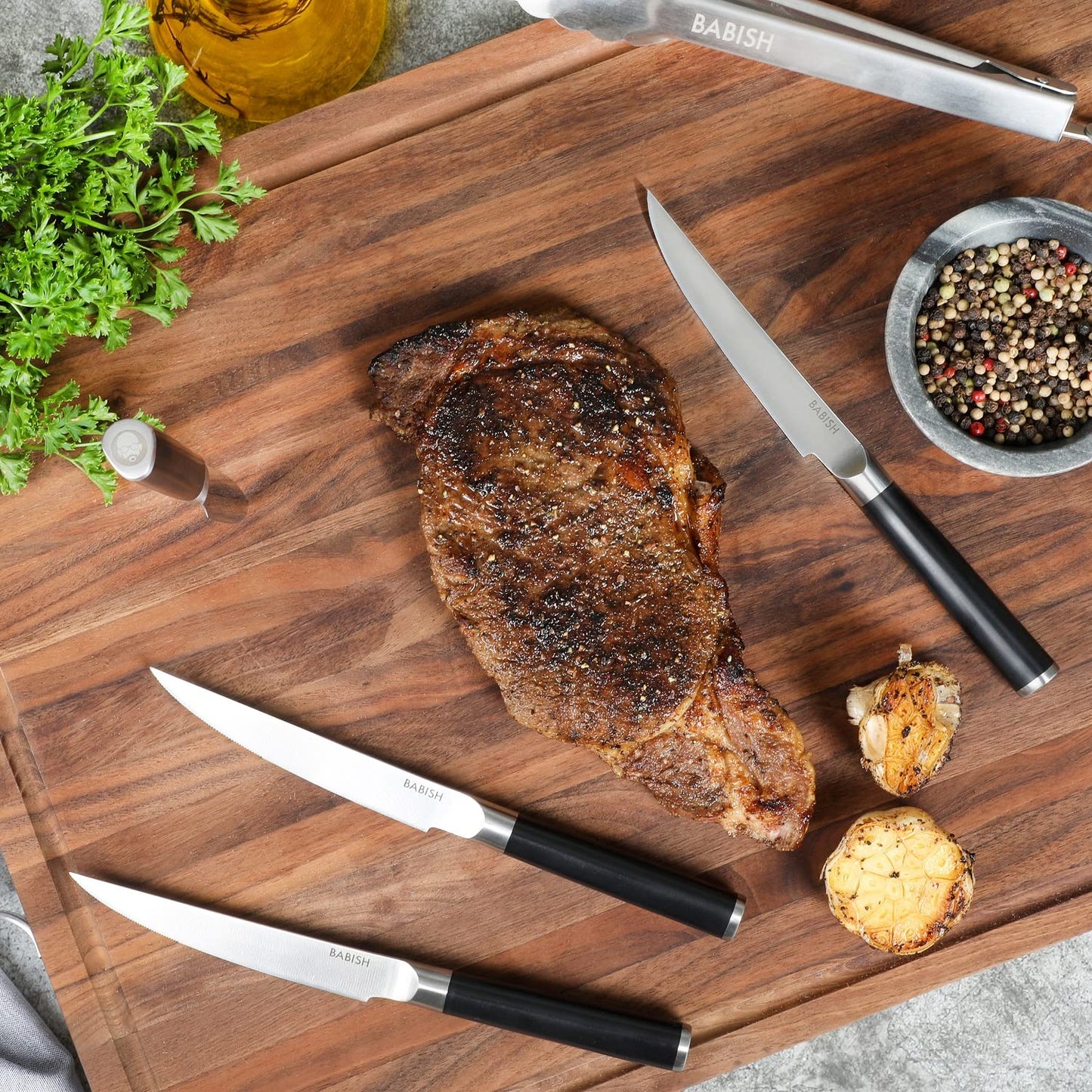 Babish 4-Piece Forged Kitchen Steak Knife Set – High-Carbon 1.4116 German Steel Cutlery – Sharp & Durable Steak Knives for Dining and Grilling