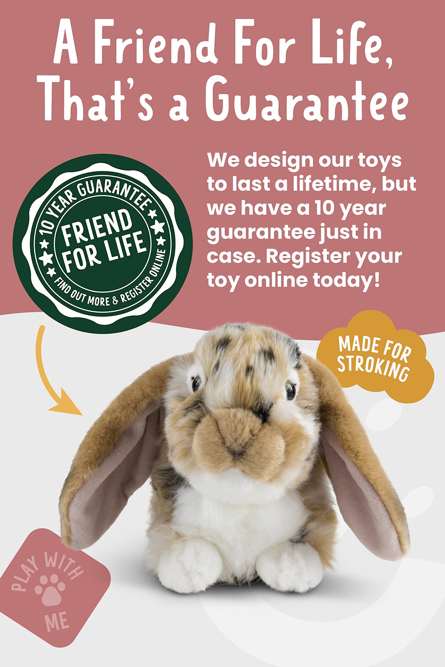 Living Nature Brown Dutch Lop Eared Rabbit, Realistic Soft Cuddly Bunny Toy, Naturli Eco-Friendly Plush, 10 Inches