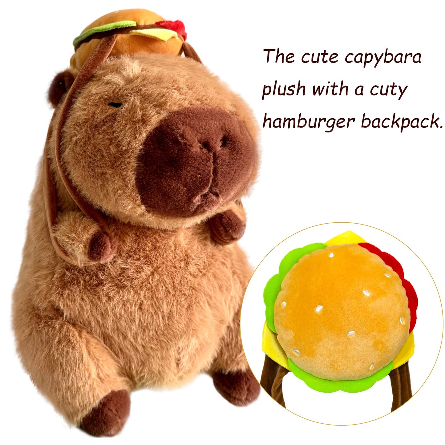 Tanha Capybara Plush Toy, Soft Cute Capybara Stuffed Animal - 45cm / 18inch with Hamburger Backpack