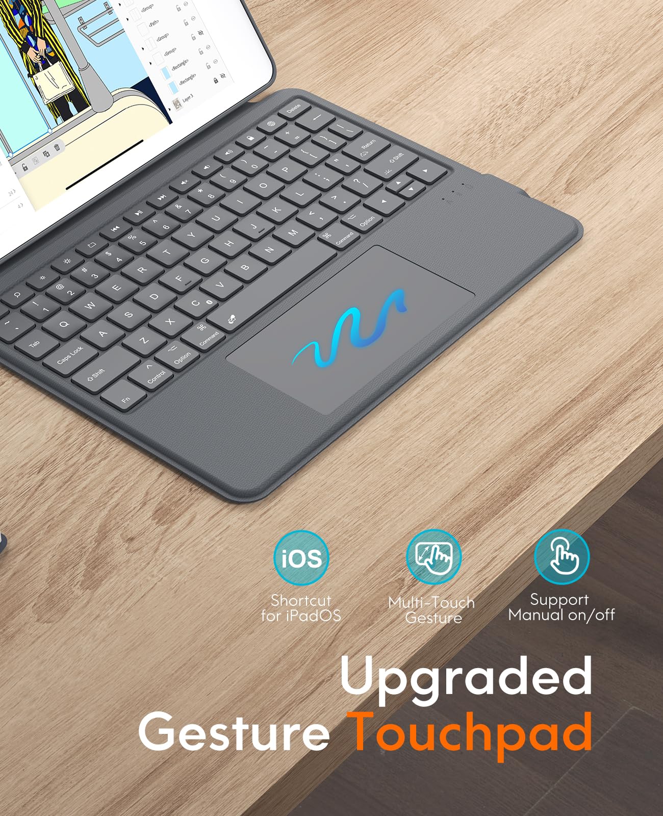 CHESONA Rugged Keyboard Case for iPad 9th 2022/8th/7th Generation, Magnetic Detachable Case, Premium Trackpad, 15°-180° Adjustable Stand, Portrait/Landscape Backlit Keyboard for iPad 10.2-inch, Gray