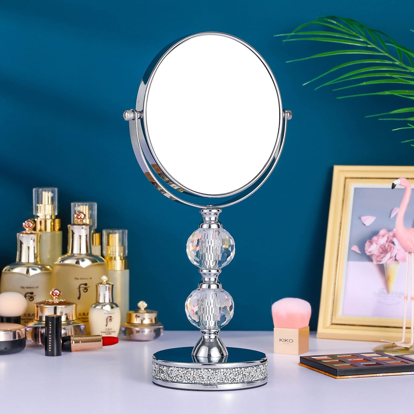 Makeup Mirror, 360 Degree Swivel Vanity Mirror, Crystal Cosmetic Mirror, 1X/5X Magnifying Double Sided Mirror,Adjustable Makeup Mirror M020