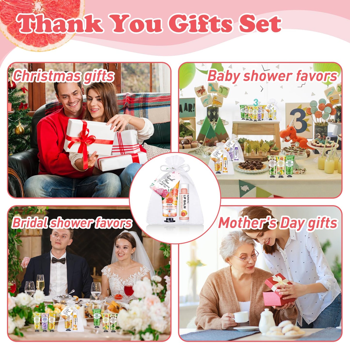 60 Pack Hand Cream Bulk and Lip Balm Bulk Sets, Valentines Day Gifts for Her, Bridal Shower Favors and Wedding Shower Favors for Guests, Mothers Day Gifts for Mom, Thank You Gifts for Women