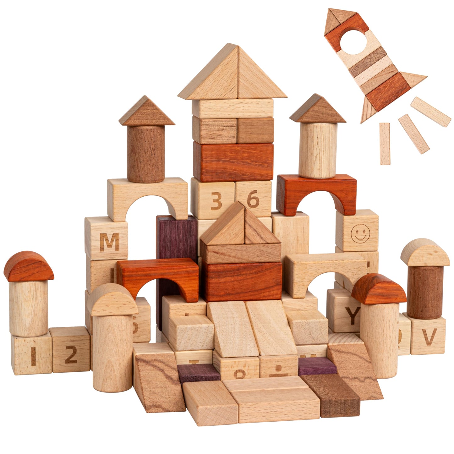 MOMOARI Alphabet Number Early Math Wooden Building Blocks