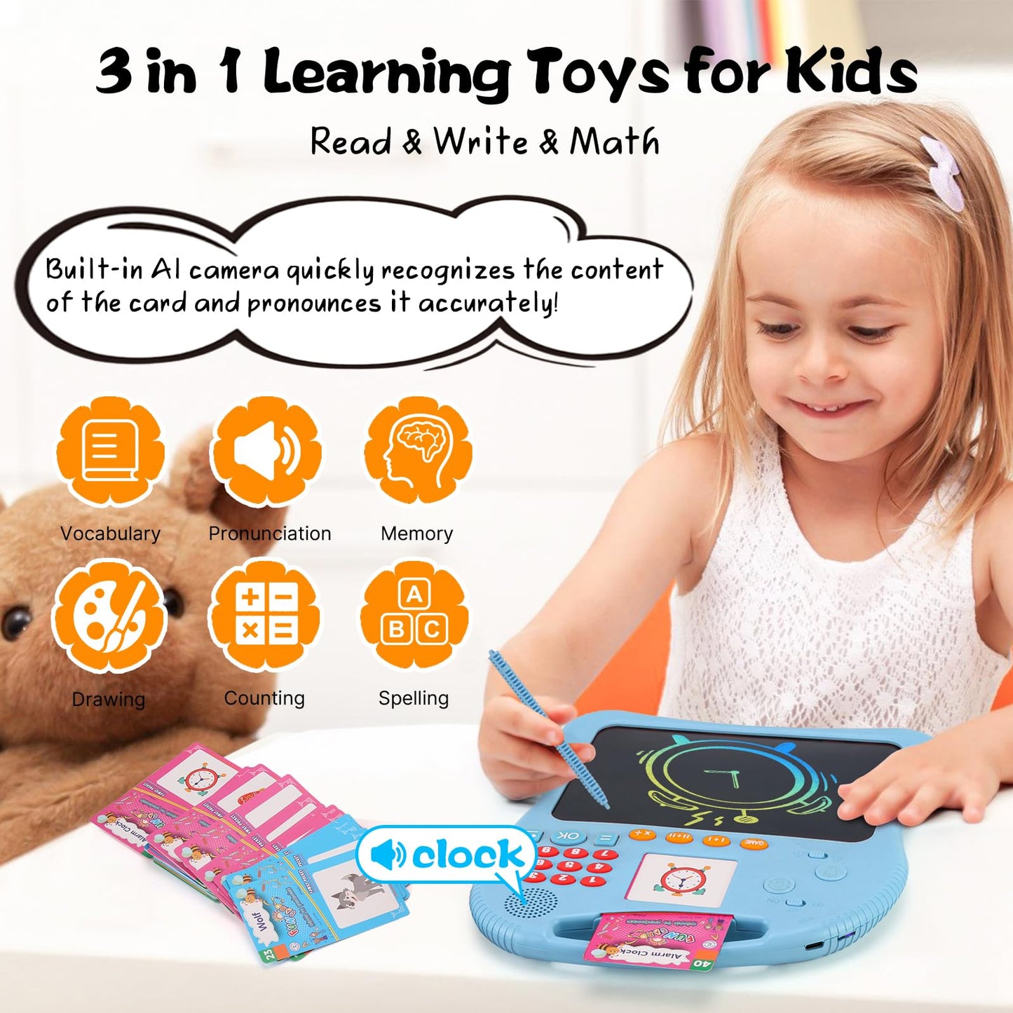 Educational Learning Toys for Kids with Math Games, Talking Flash Cards and Writing Drawing Tablet, Speech Therapy, Autism Sensory Toys, Gifts for