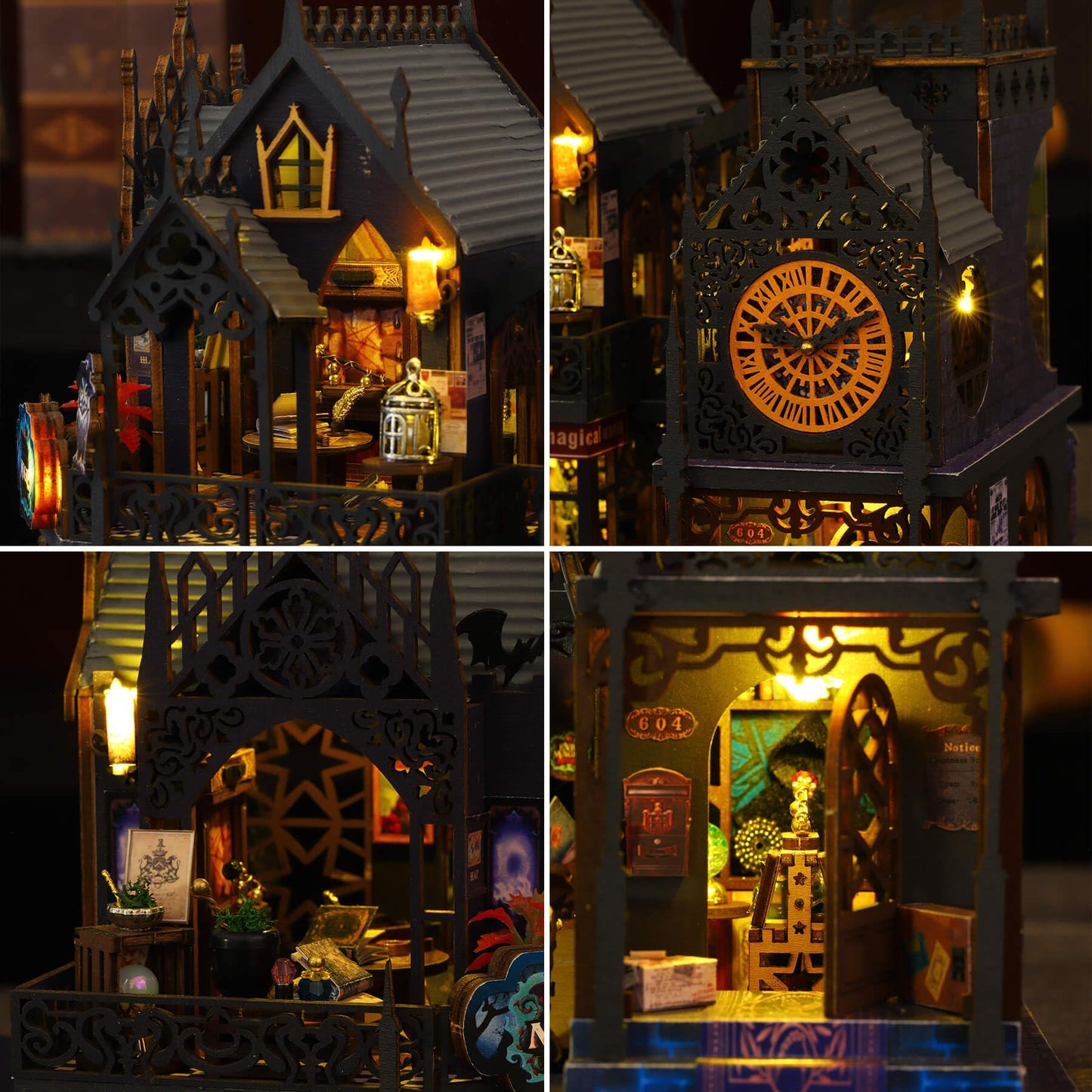 Fifijoy DIY Miniature Dollhouse Kit, Holo Magic City DIY Miniature House kit Wooden Dollhouse Kit, DIY Mini House kit for Adults to Build