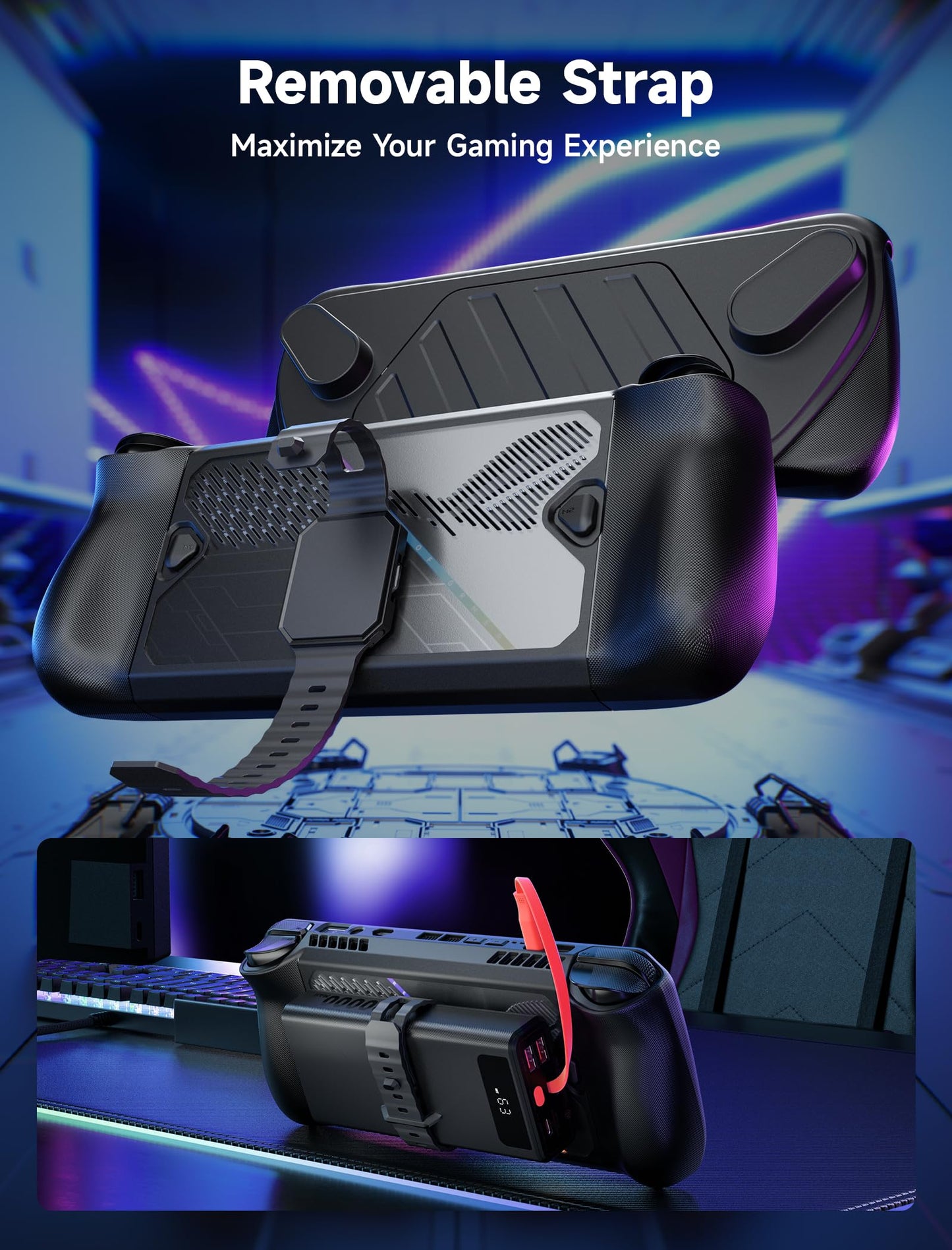 JSAUX PC0111 ModCase Compatible with ASUS ROG Ally X, Modular ROG Ally X Case with Cooling Fan, Included Protective Case, Face Cover, Cooling Fan, Metal Bracket and Strap - Cooler Set